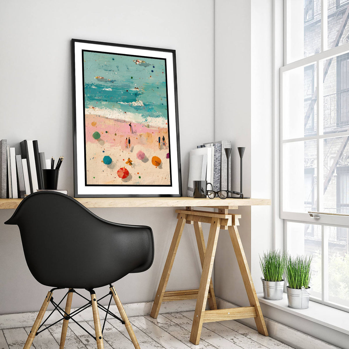 Scarborough South Bay Travel Poster - Aerial Beach Art Print - Impasto Beach Painting - North Yorkshire Panel 1/3