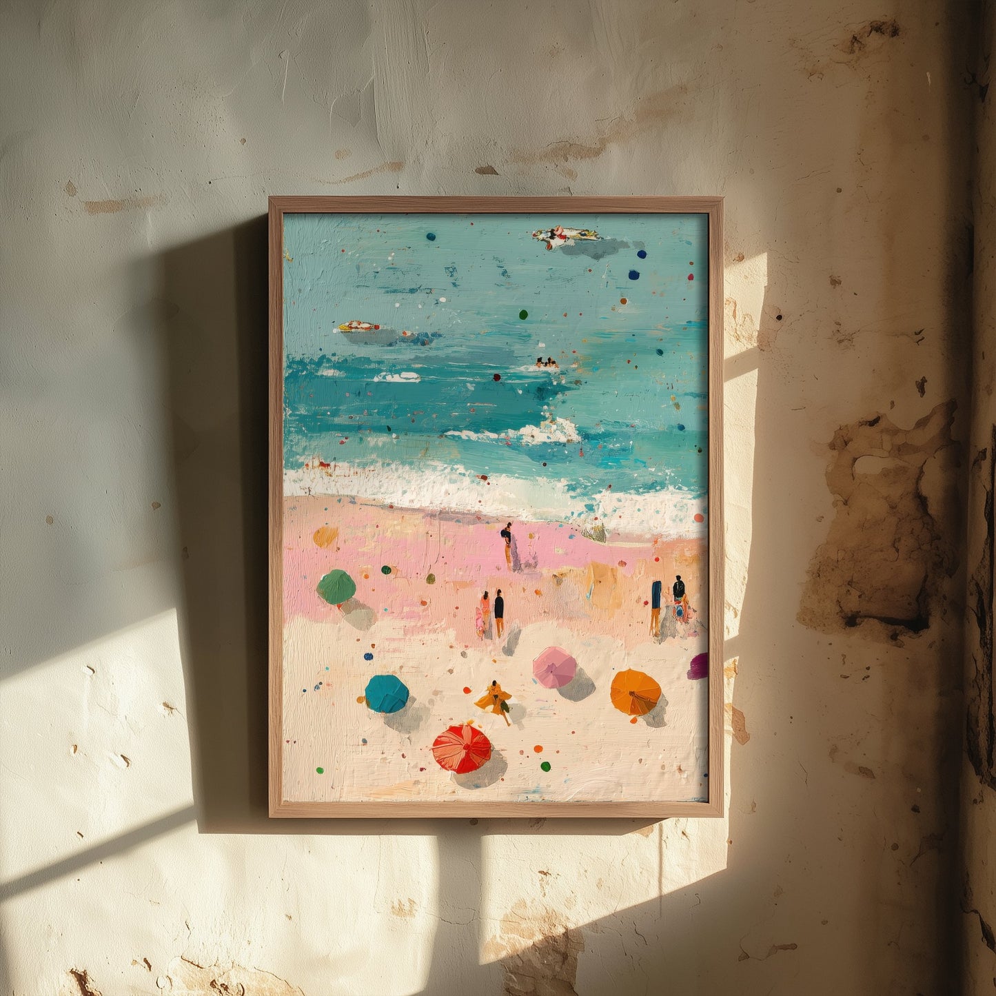 Scarborough South Bay Travel Poster - Aerial Beach Art Print - Impasto Beach Painting - North Yorkshire Panel 1/3