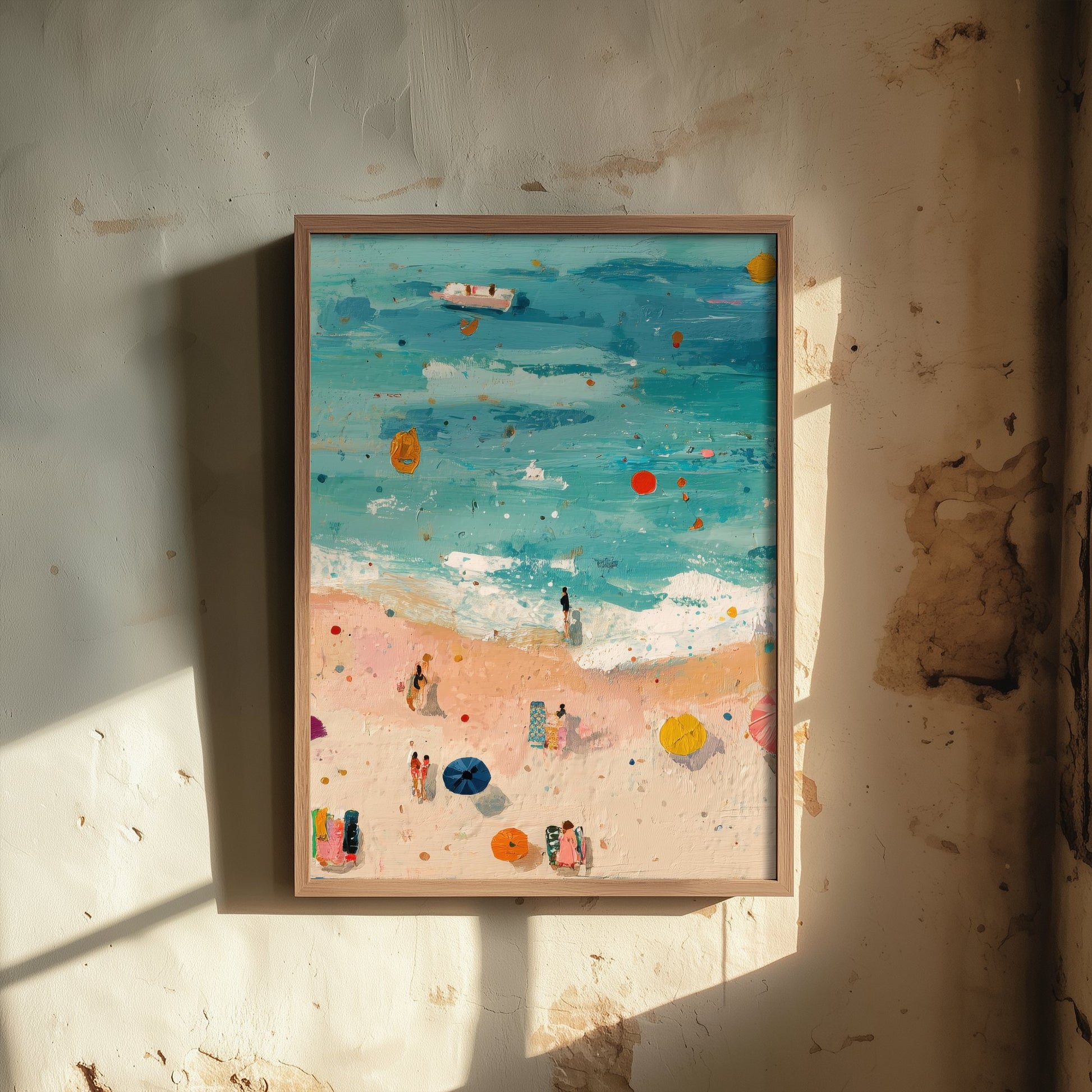 Scarborough South Bay Travel Poster - Aerial Beach Art Print - Impasto Beach Painting - North Yorkshire Panel 2/3