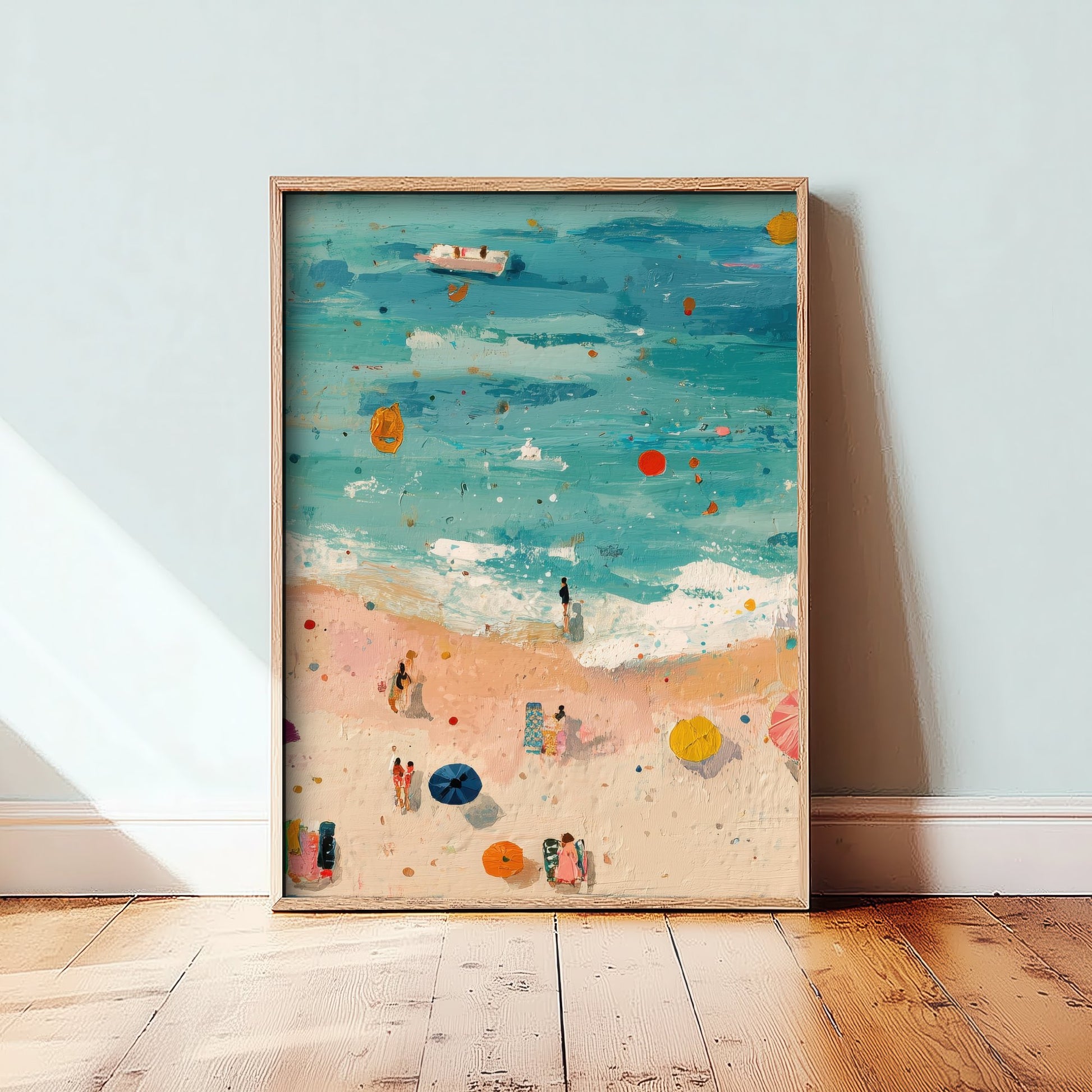Scarborough South Bay Travel Poster - Aerial Beach Art Print - Impasto Beach Painting - North Yorkshire Panel 2/3