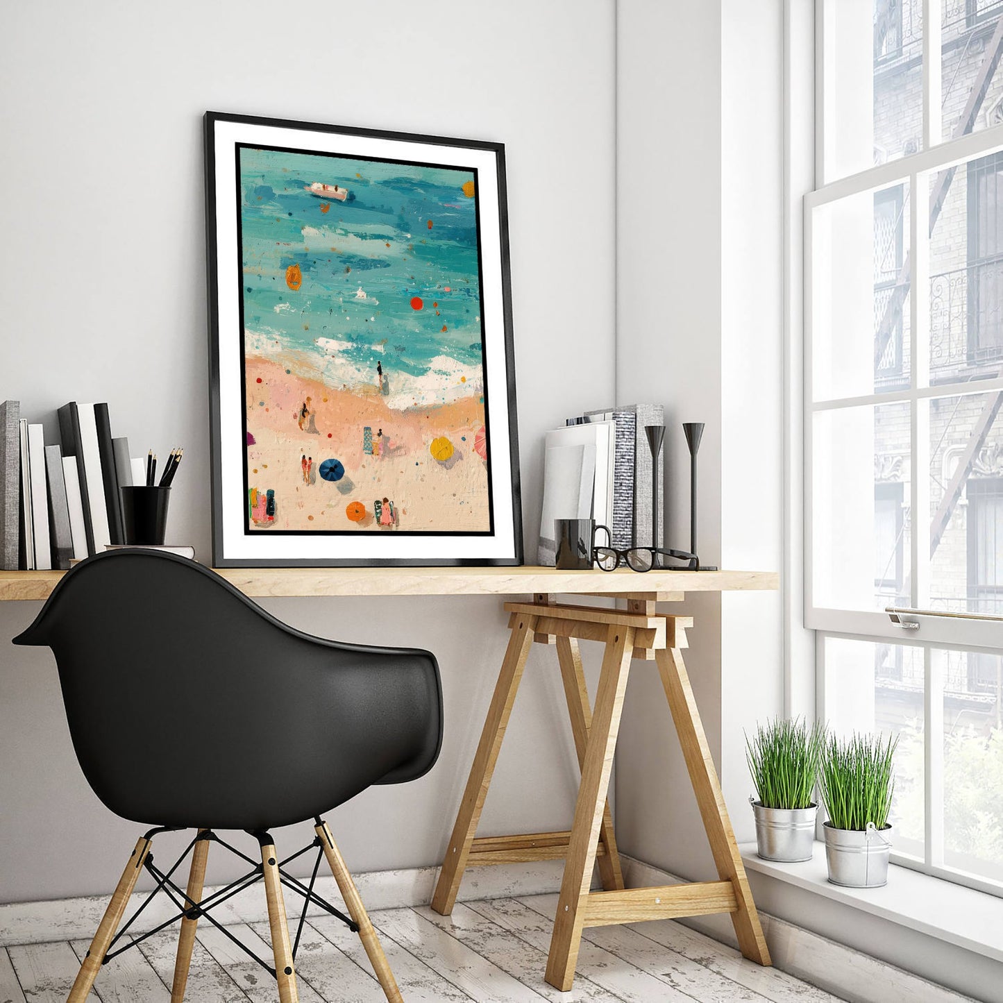 Scarborough South Bay Travel Poster - Aerial Beach Art Print - Impasto Beach Painting - North Yorkshire Panel 2/3