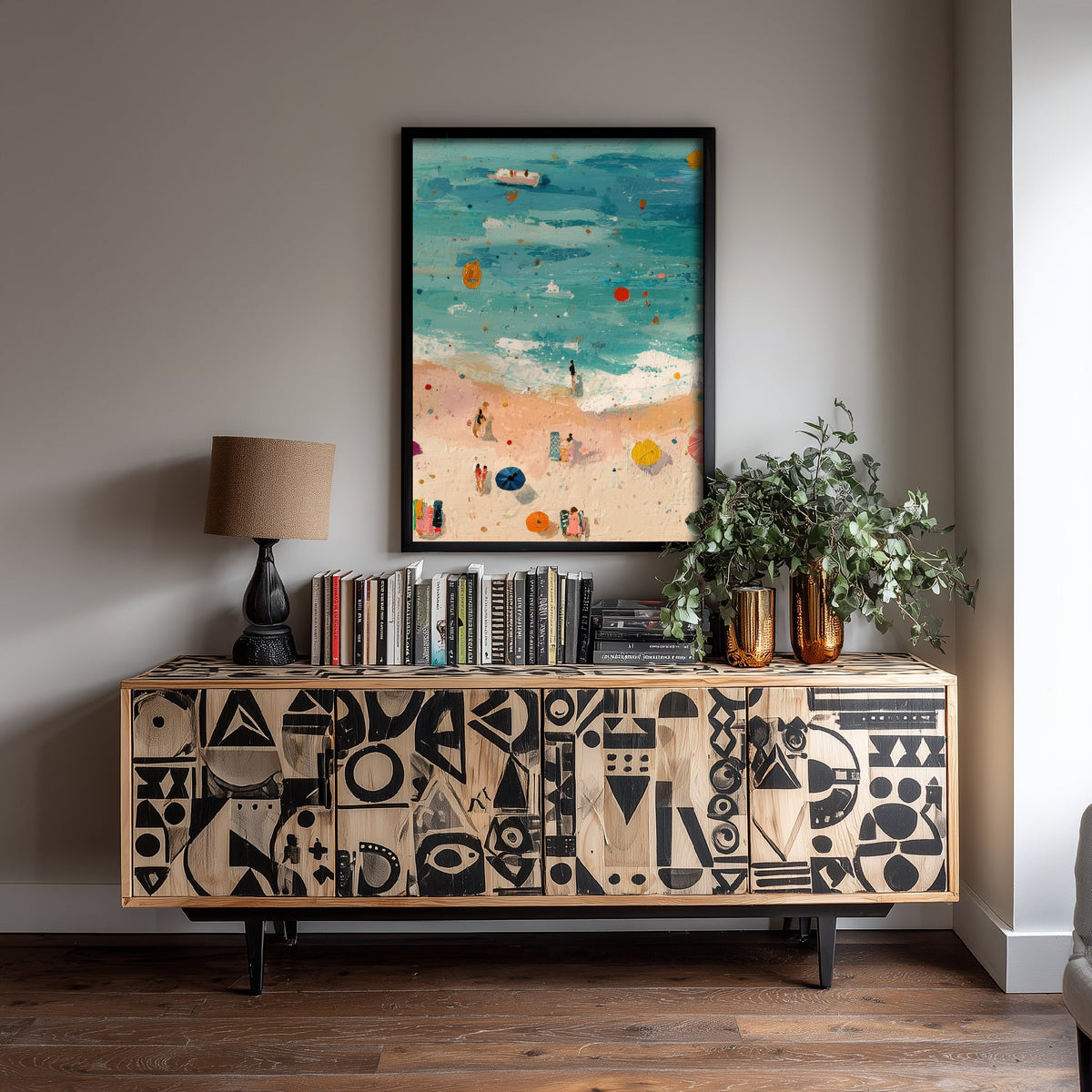 Scarborough South Bay Travel Poster - Aerial Beach Art Print - Impasto Beach Painting - North Yorkshire Panel 2/3