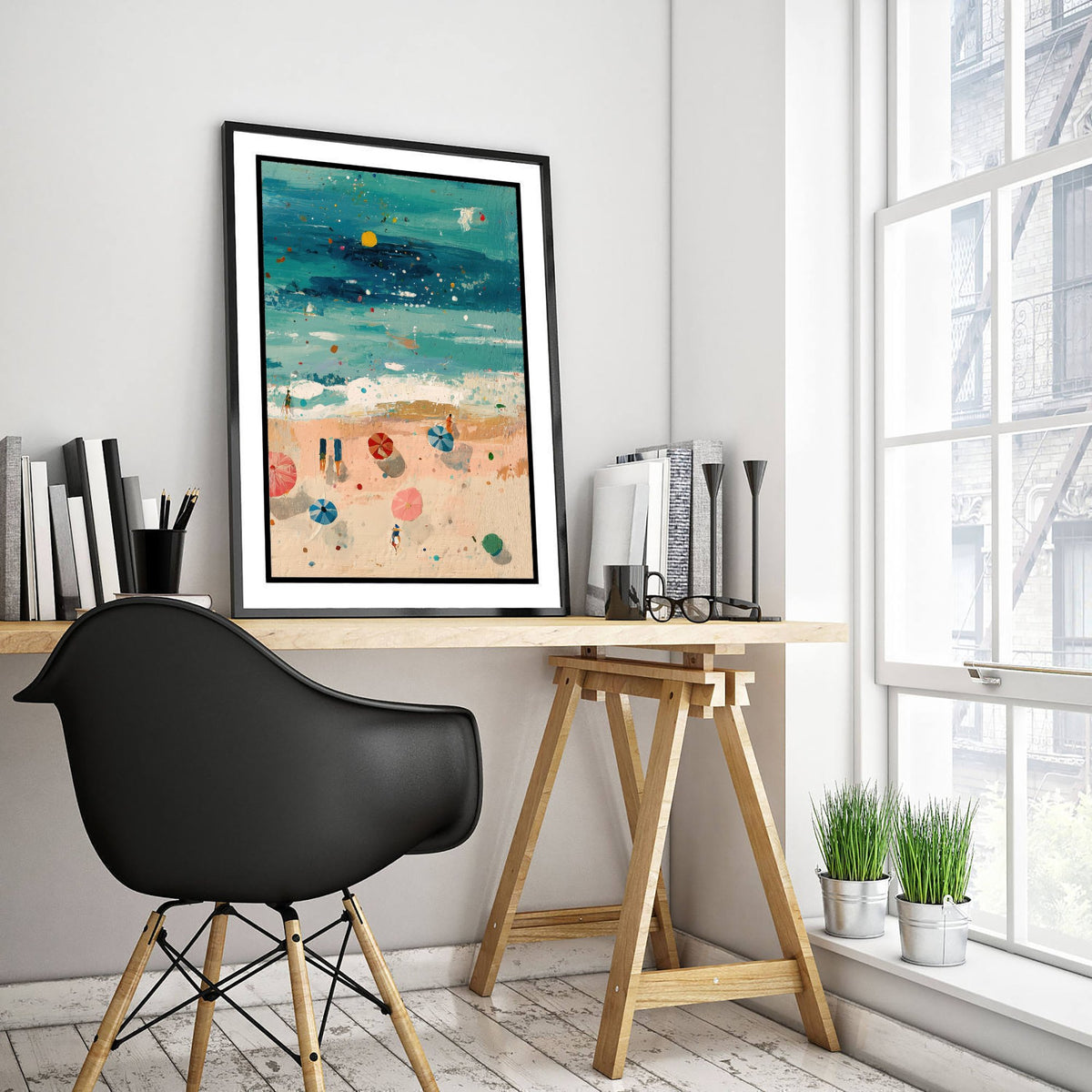 Scarborough South Bay Travel Poster - Aerial Beach Art Print - Impasto Beach Painting - North Yorkshire Panel 3/3