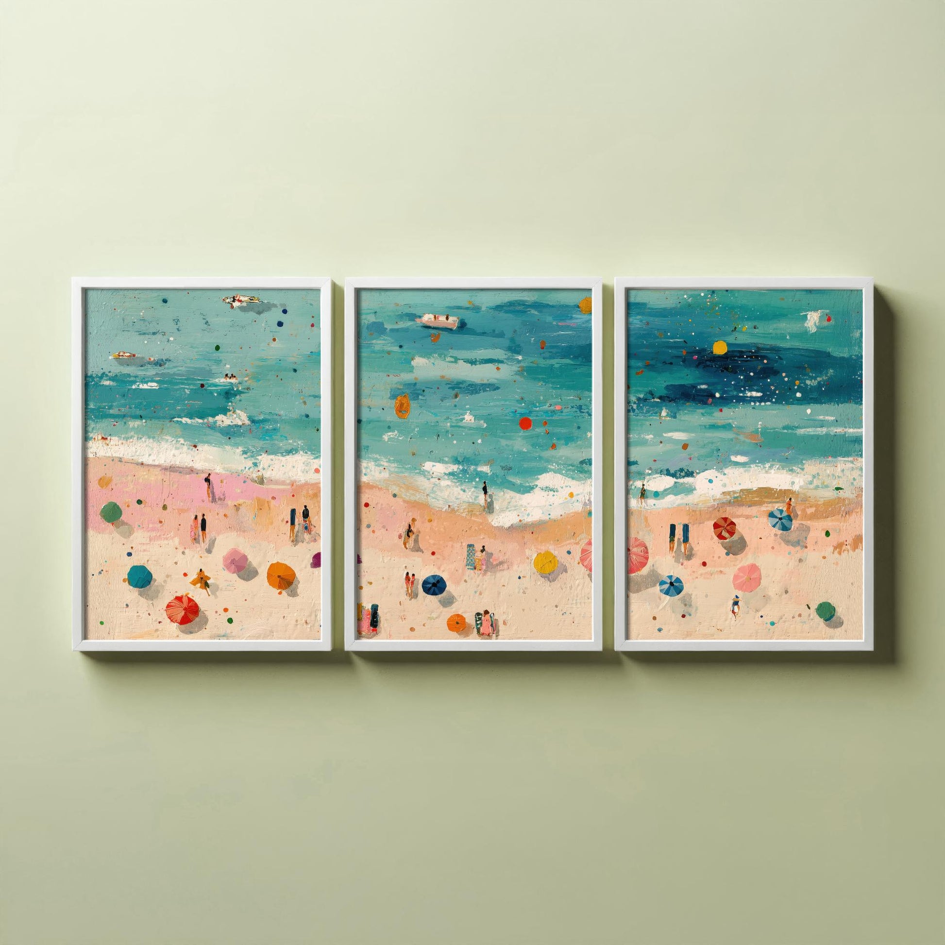 Scarborough South Bay Set of Three Prints - Aerial Yorkshire Coast Posters - Palette Knife Oil Painting - Bucket and Spade Wall Art