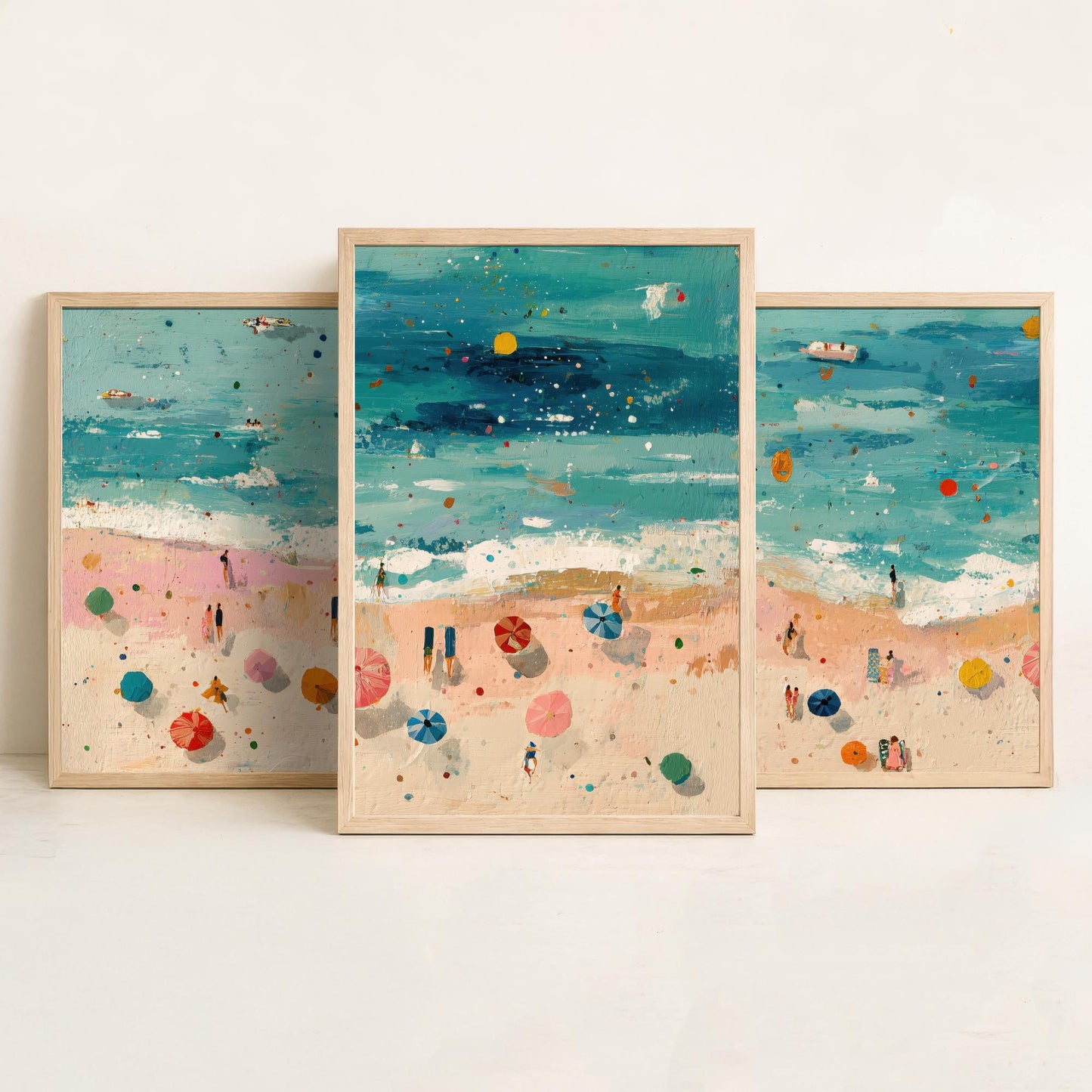 Scarborough South Bay Set of Three Prints - Aerial Yorkshire Coast Posters - Palette Knife Oil Painting - Bucket and Spade Wall Art