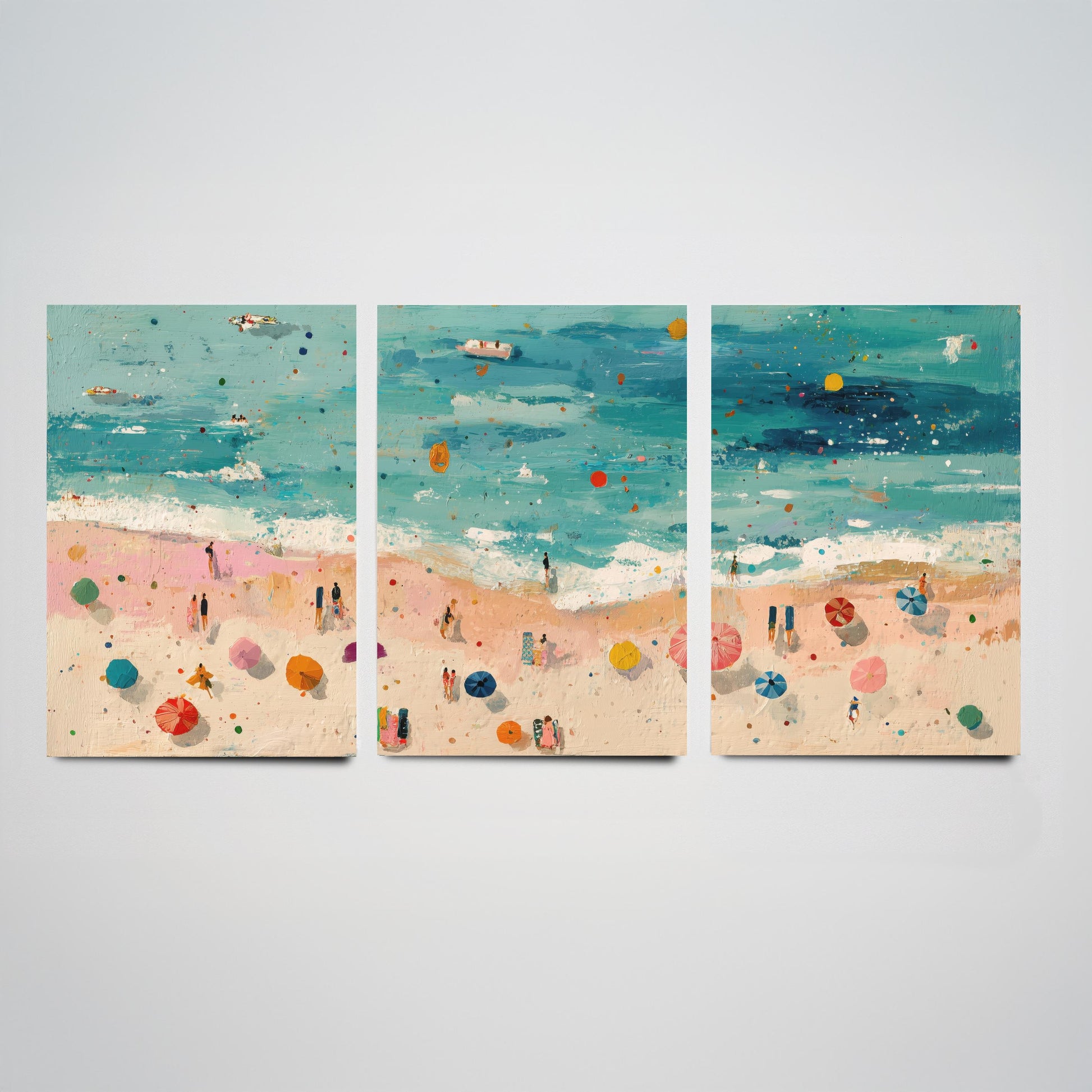 Scarborough South Bay Set of Three Prints - Aerial Yorkshire Coast Posters - Palette Knife Oil Painting - Bucket and Spade Wall Art