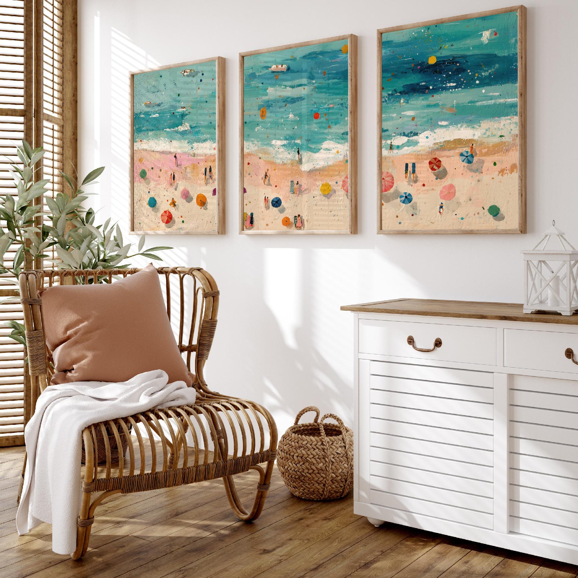 Scarborough South Bay Set of Three Prints - Aerial Yorkshire Coast Posters - Palette Knife Oil Painting - Bucket and Spade Wall Art