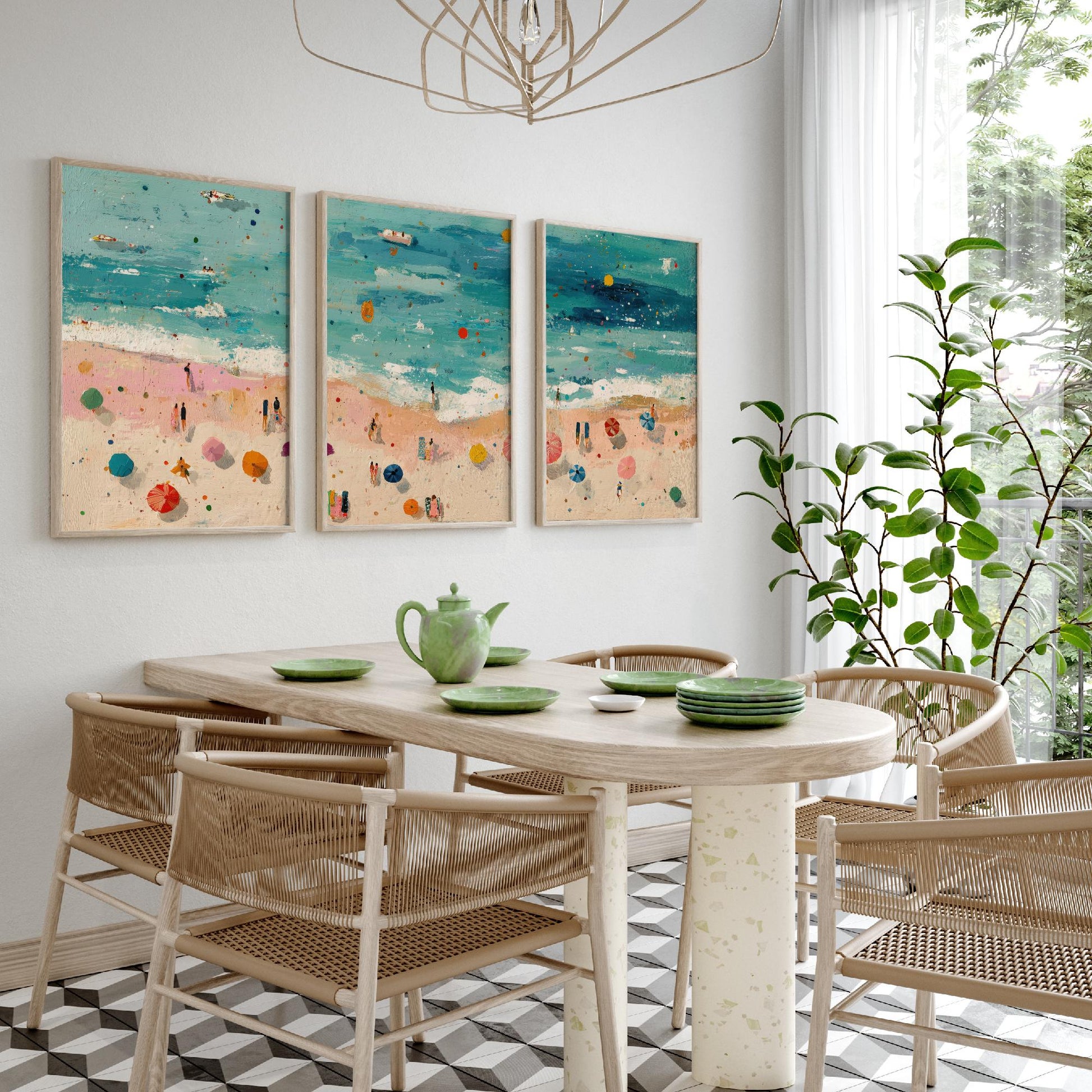 Scarborough South Bay Set of Three Prints - Aerial Yorkshire Coast Posters - Palette Knife Oil Painting - Bucket and Spade Wall Art