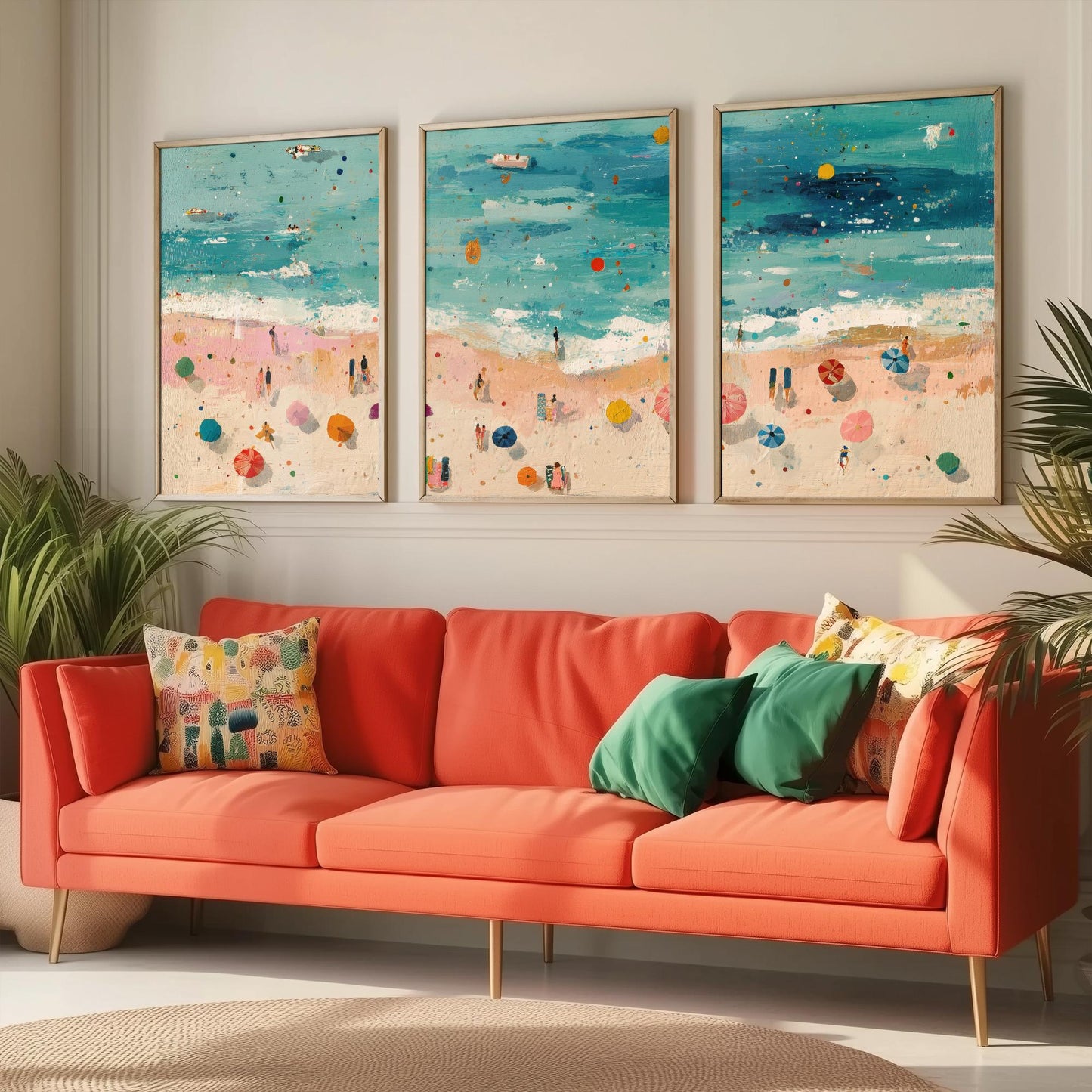 Scarborough South Bay Set of Three Prints - Aerial Yorkshire Coast Posters - Palette Knife Oil Painting - Bucket and Spade Wall Art