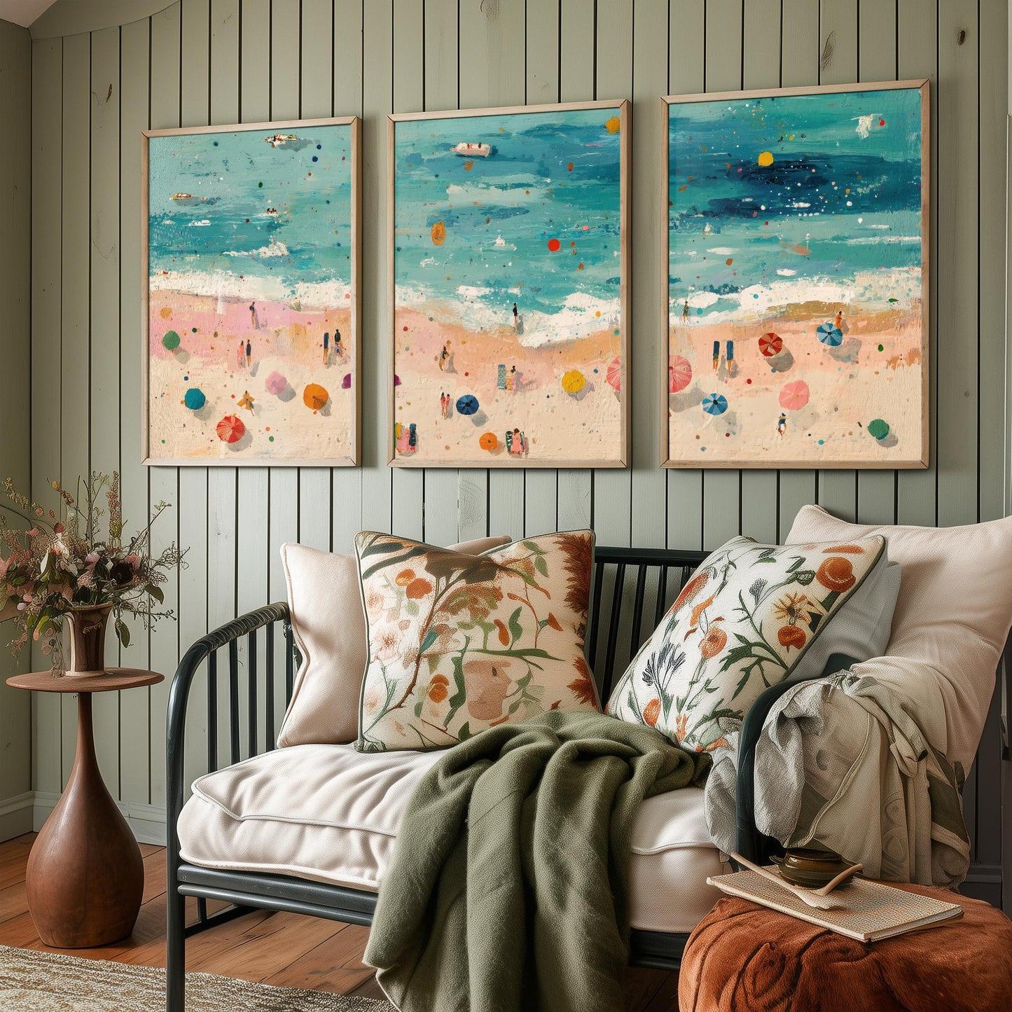 Scarborough South Bay Set of Three Prints - Aerial Yorkshire Coast Posters - Palette Knife Oil Painting - Bucket and Spade Wall Art