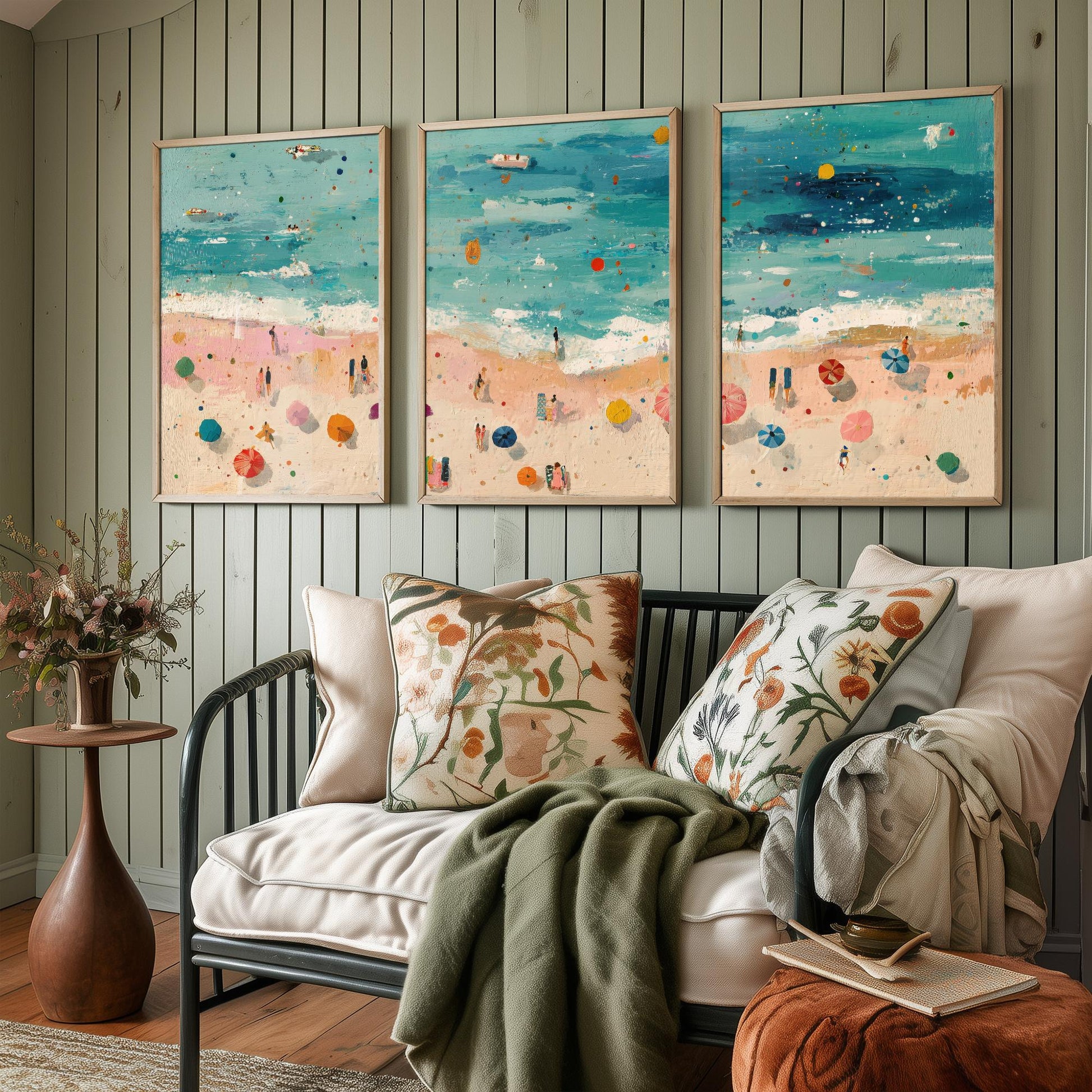 Scarborough South Bay Set of Three Prints - Aerial Yorkshire Coast Posters - Palette Knife Oil Painting - Bucket and Spade Wall Art