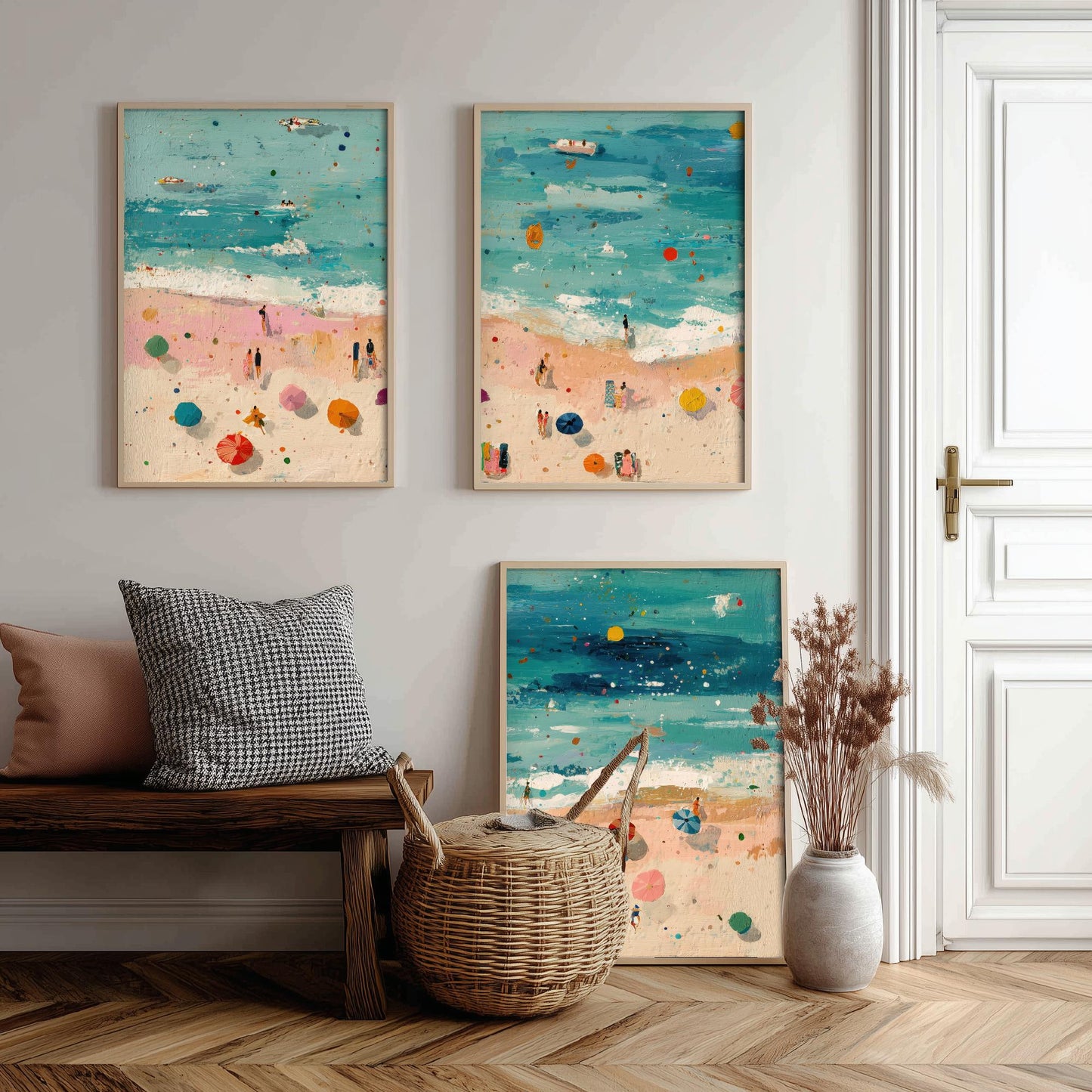 Scarborough South Bay Set of Three Prints - Aerial Yorkshire Coast Posters - Palette Knife Oil Painting - Bucket and Spade Wall Art