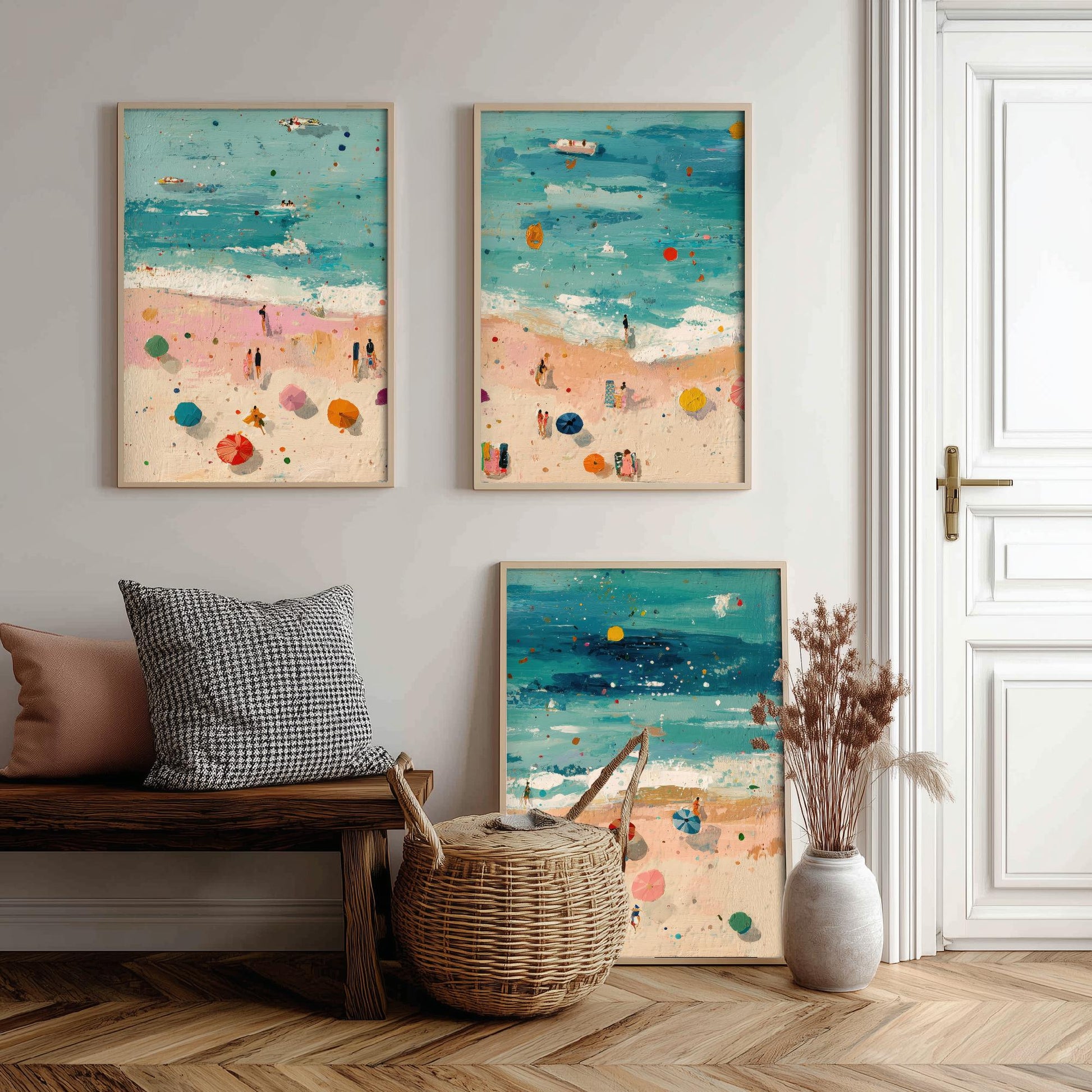 Scarborough South Bay Set of Three Prints - Aerial Yorkshire Coast Posters - Palette Knife Oil Painting - Bucket and Spade Wall Art