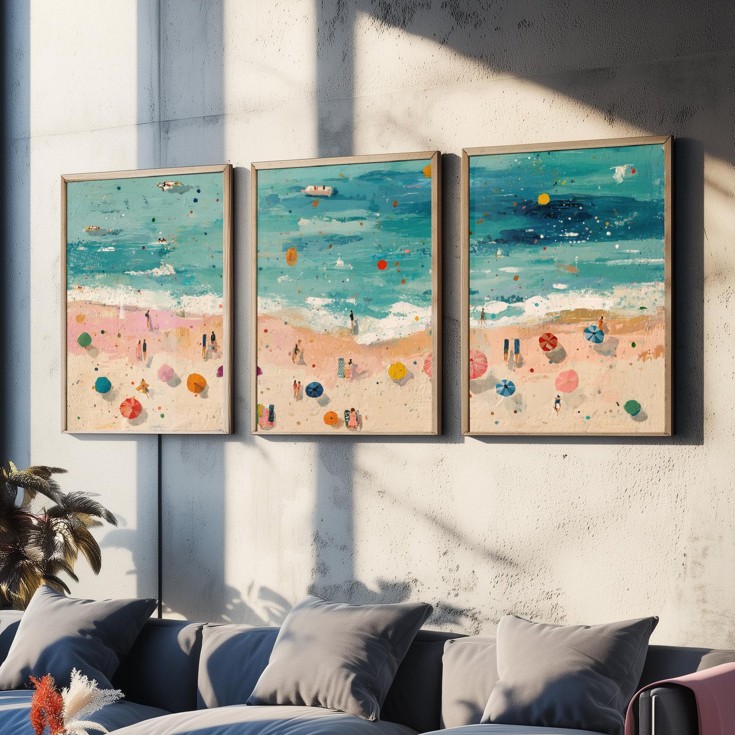 Scarborough South Bay Set of Three Prints - Aerial Yorkshire Coast Posters - Palette Knife Oil Painting - Bucket and Spade Wall Art