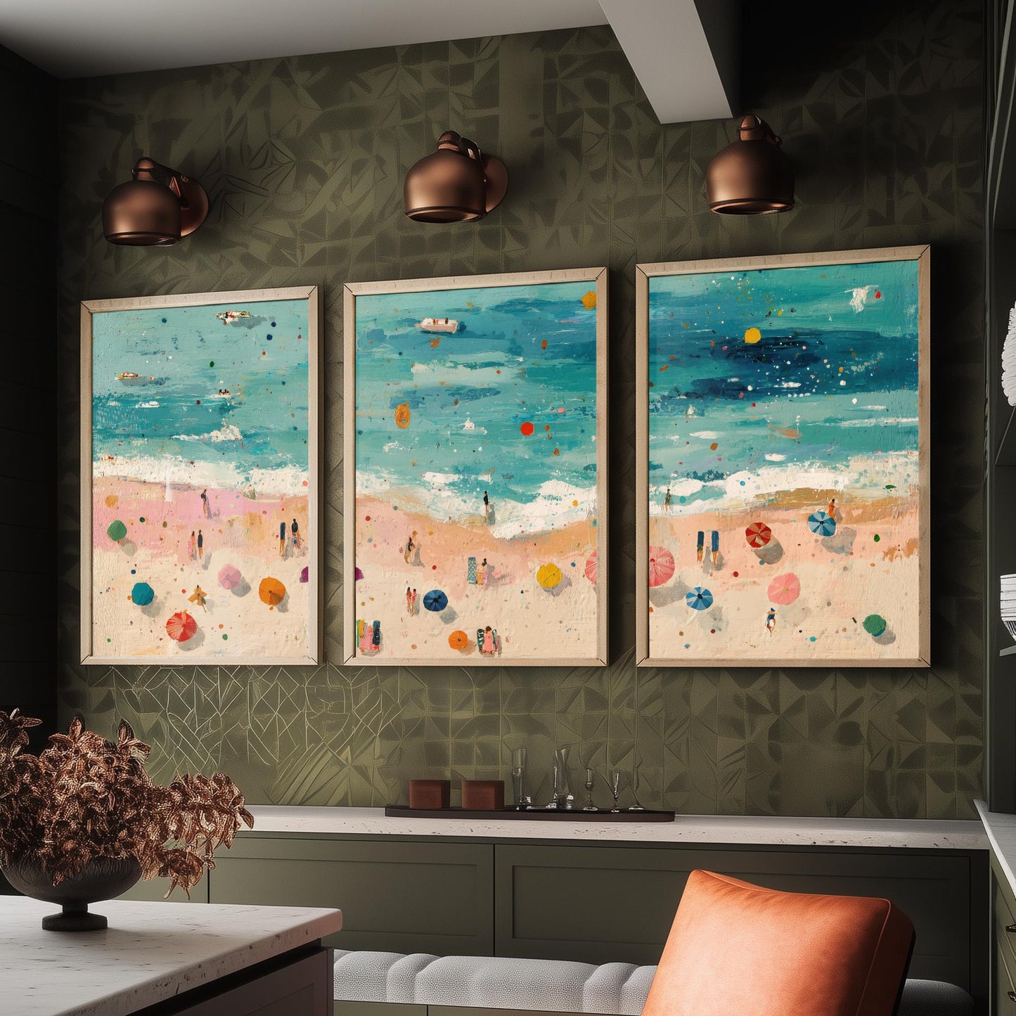 Scarborough South Bay Set of Three Prints - Aerial Yorkshire Coast Posters - Palette Knife Oil Painting - Bucket and Spade Wall Art