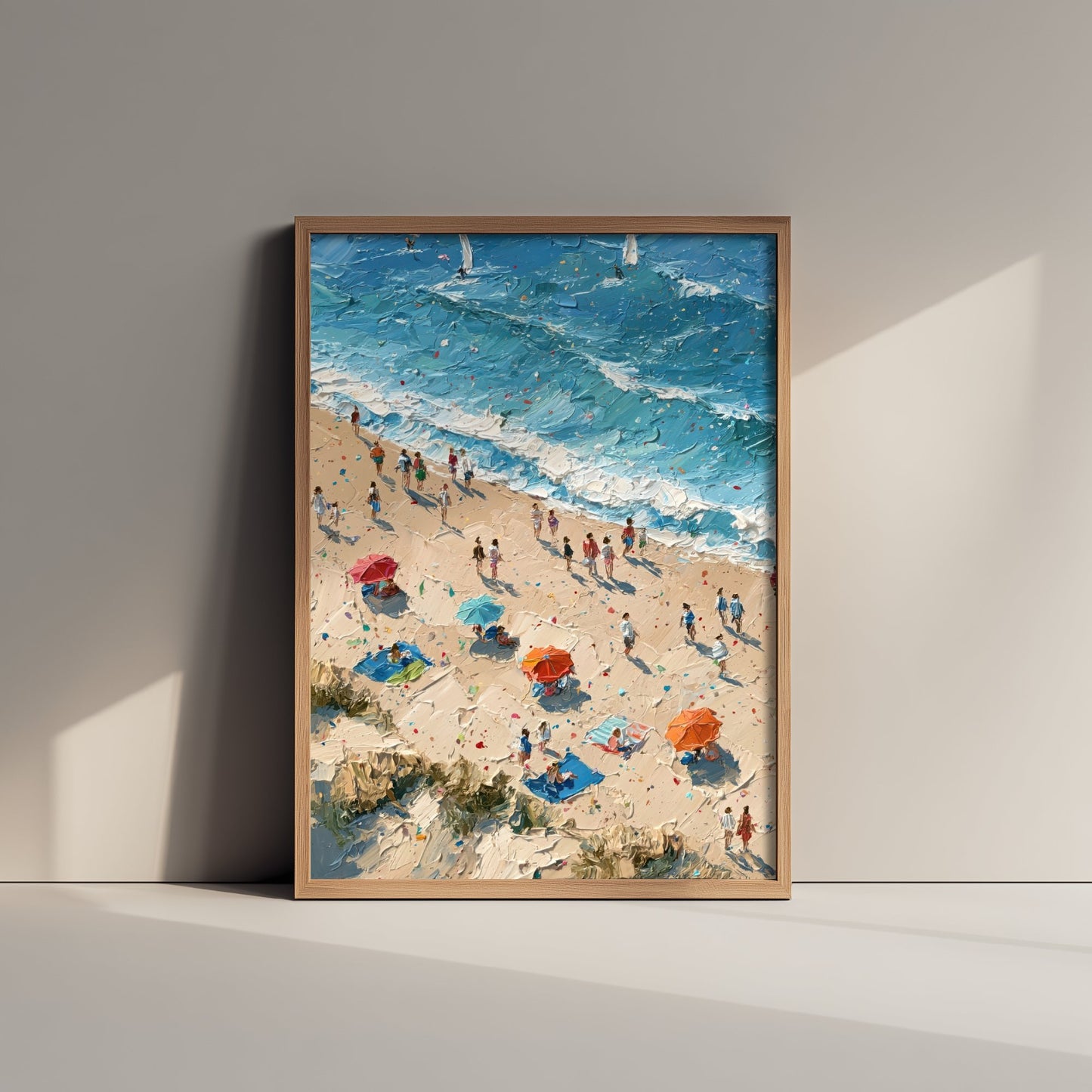 Sennen Cove Travel Poster - Aerial Beach Art Print - Impasto Beach Painting - Cornwall Panel 1/3