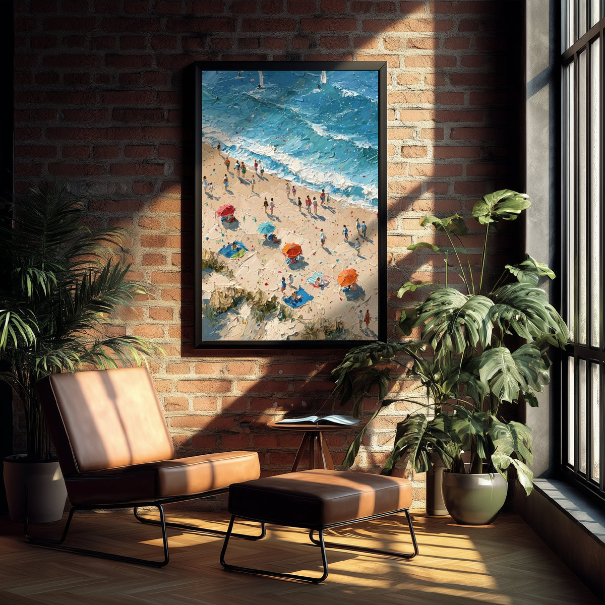Sennen Cove Travel Poster - Aerial Beach Art Print - Impasto Beach Painting - Cornwall Panel 1/3