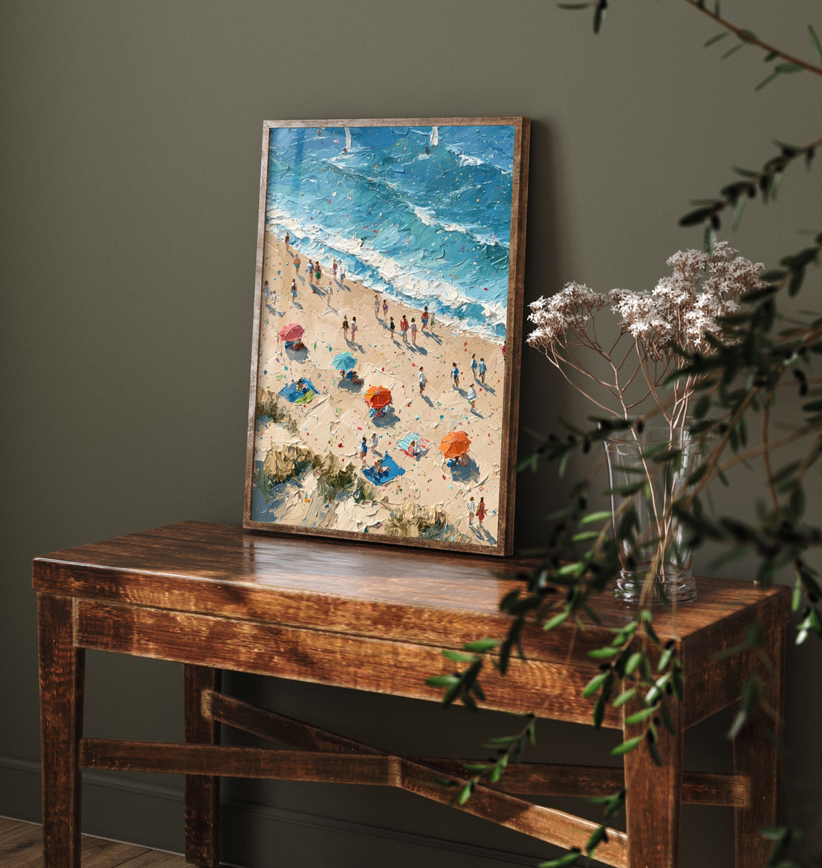 Sennen Cove Travel Poster - Aerial Beach Art Print - Impasto Beach Painting - Cornwall Panel 1/3