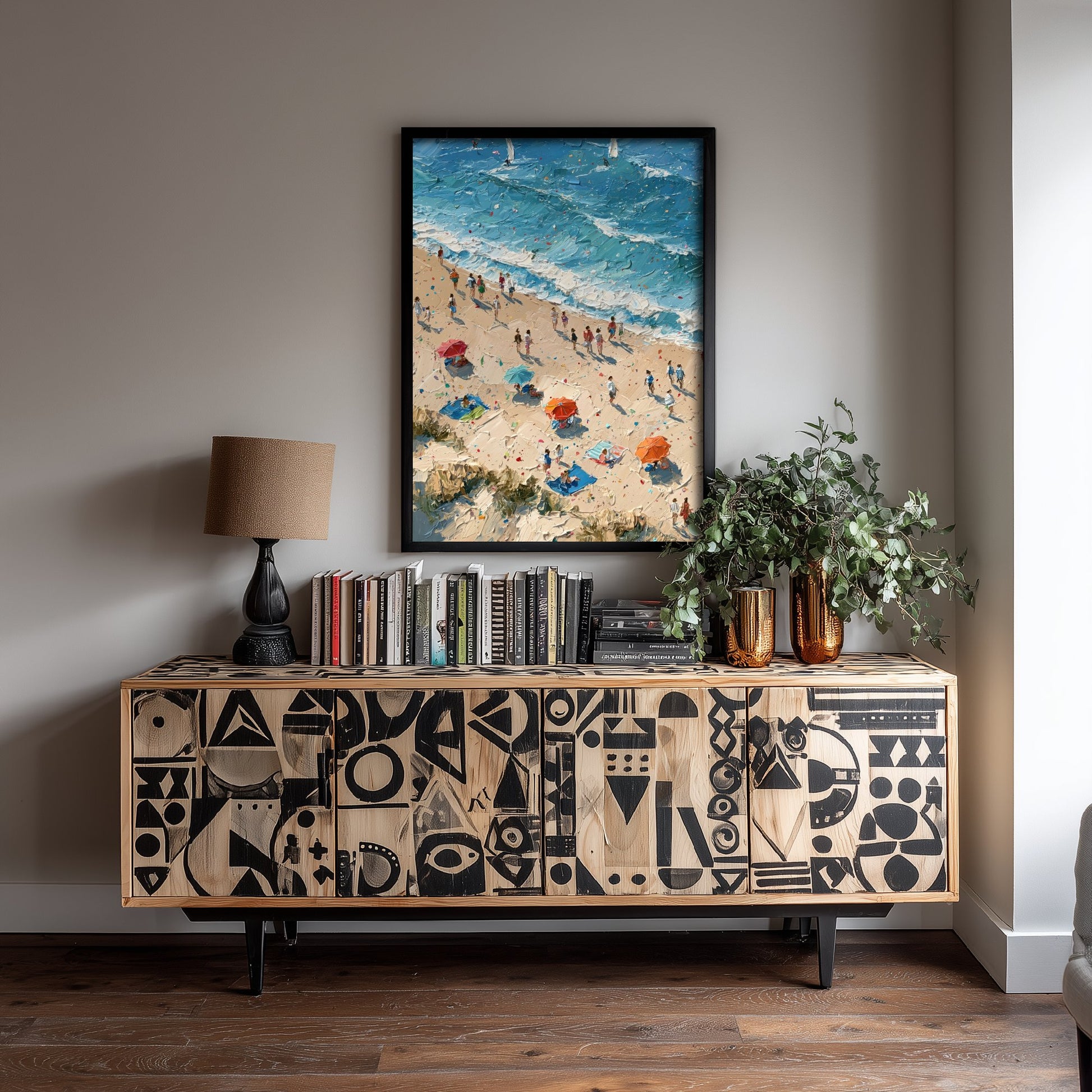 Sennen Cove Travel Poster - Aerial Beach Art Print - Impasto Beach Painting - Cornwall Panel 1/3