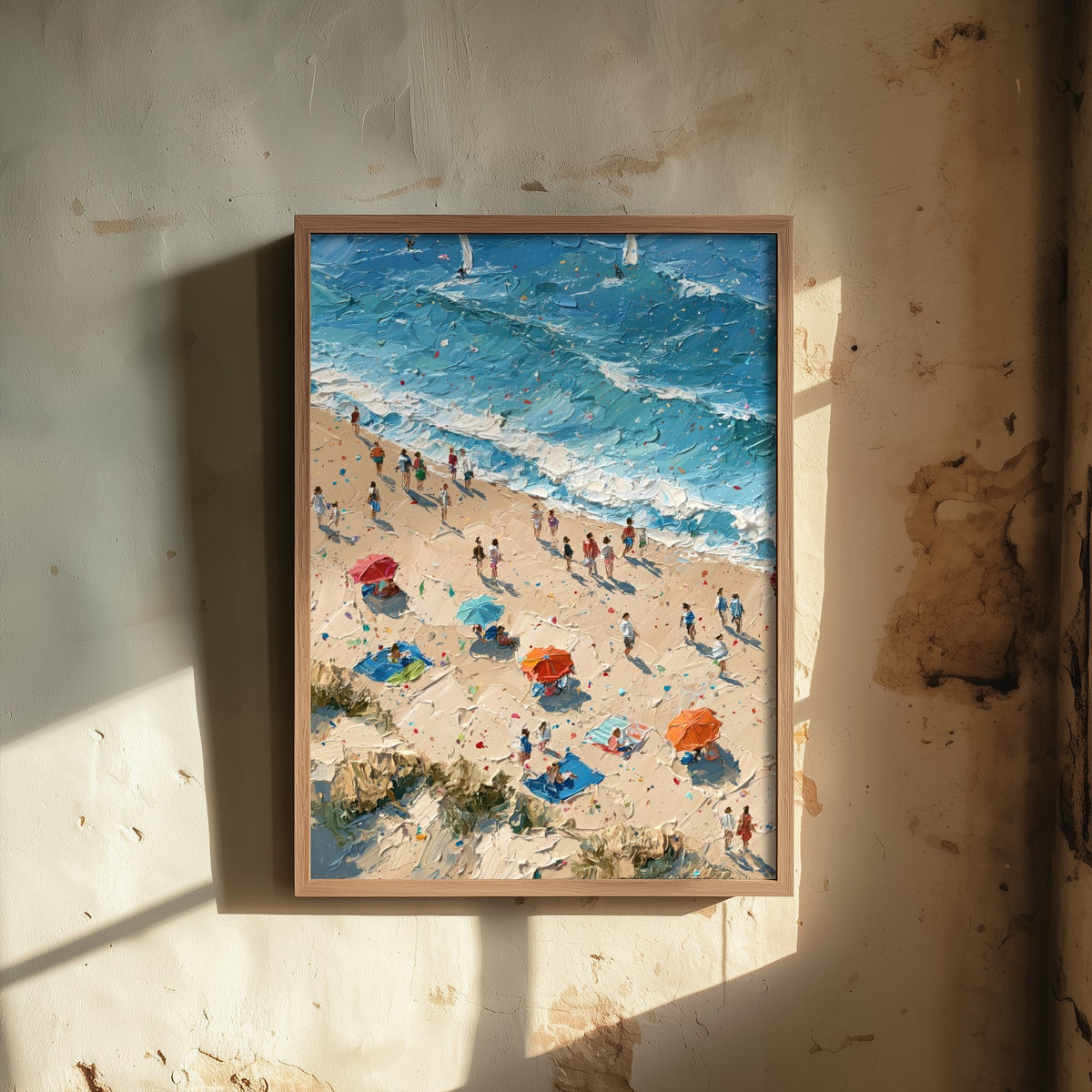 Sennen Cove Travel Poster - Aerial Beach Art Print - Impasto Beach Painting - Cornwall Panel 1/3