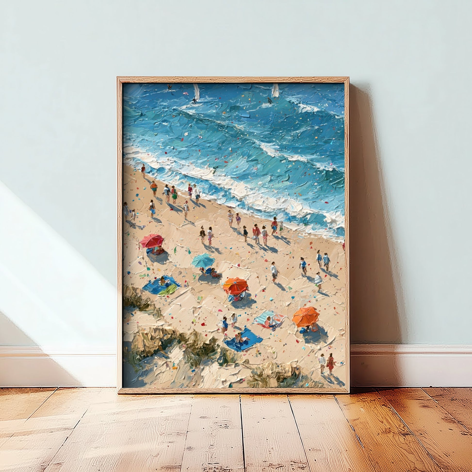 Sennen Cove Travel Poster - Aerial Beach Art Print - Impasto Beach Painting - Cornwall Panel 1/3