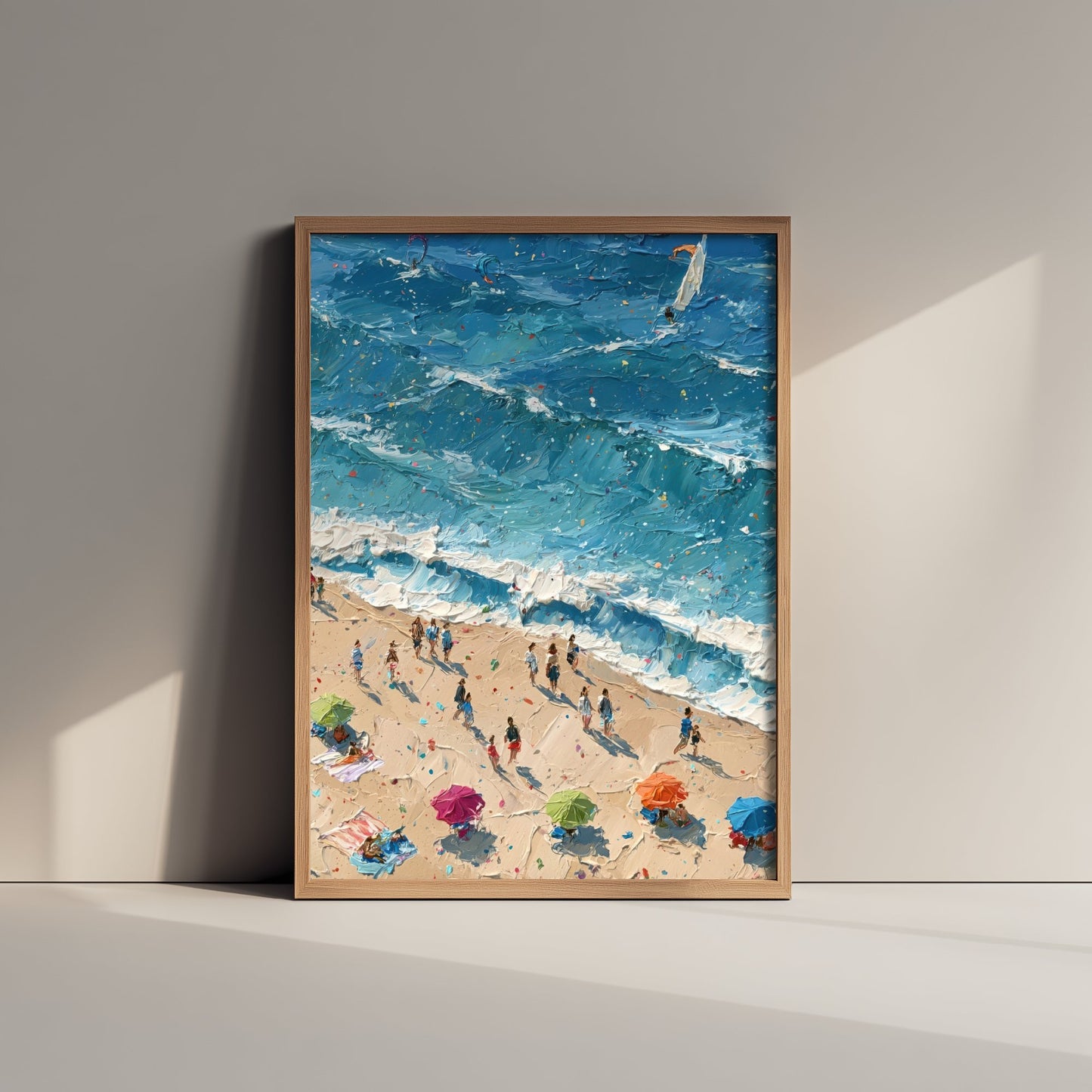 Sennen Cove Travel Poster - Aerial Beach Art Print - Impasto Beach Painting - Cornwall Panel 2/3