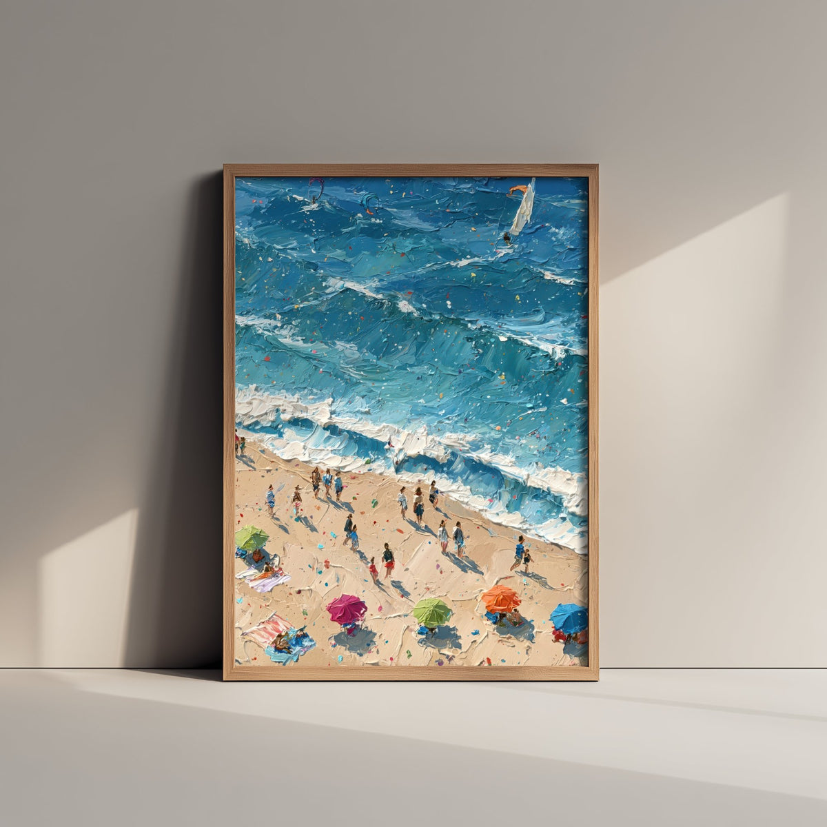 Sennen Cove Travel Poster - Aerial Beach Art Print - Impasto Beach Painting - Cornwall Panel 2/3