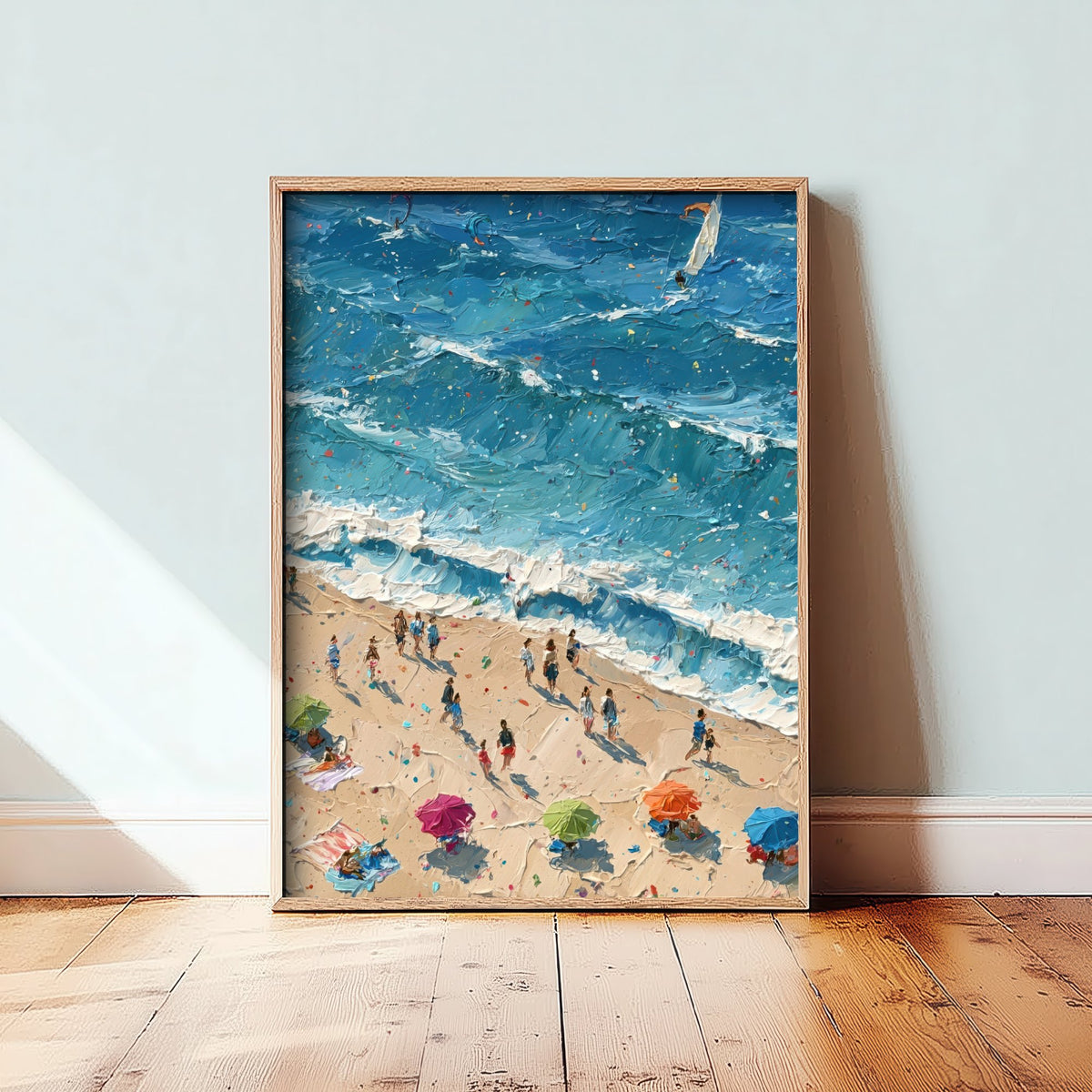 Sennen Cove Travel Poster - Aerial Beach Art Print - Impasto Beach Painting - Cornwall Panel 2/3