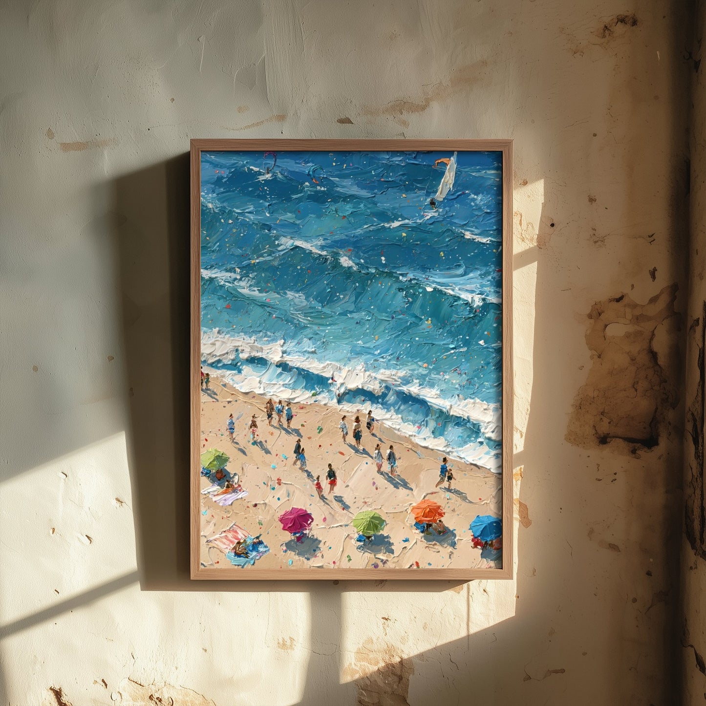 Sennen Cove Travel Poster - Aerial Beach Art Print - Impasto Beach Painting - Cornwall Panel 2/3