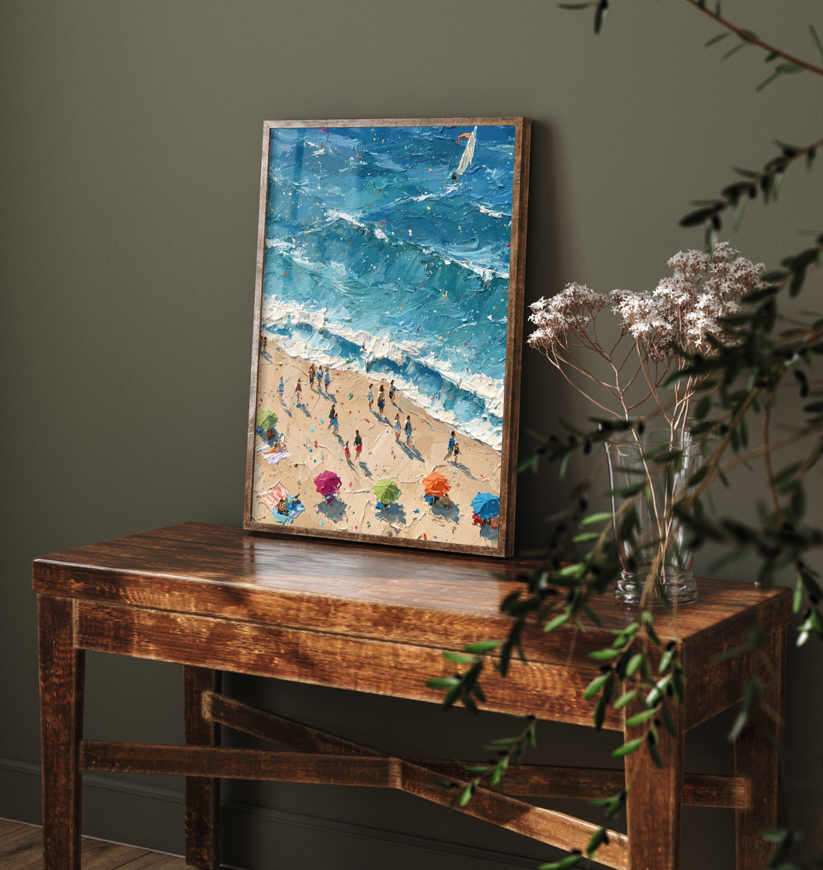 Sennen Cove Travel Poster - Aerial Beach Art Print - Impasto Beach Painting - Cornwall Panel 2/3