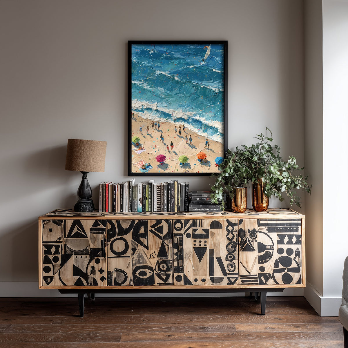 Sennen Cove Travel Poster - Aerial Beach Art Print - Impasto Beach Painting - Cornwall Panel 2/3
