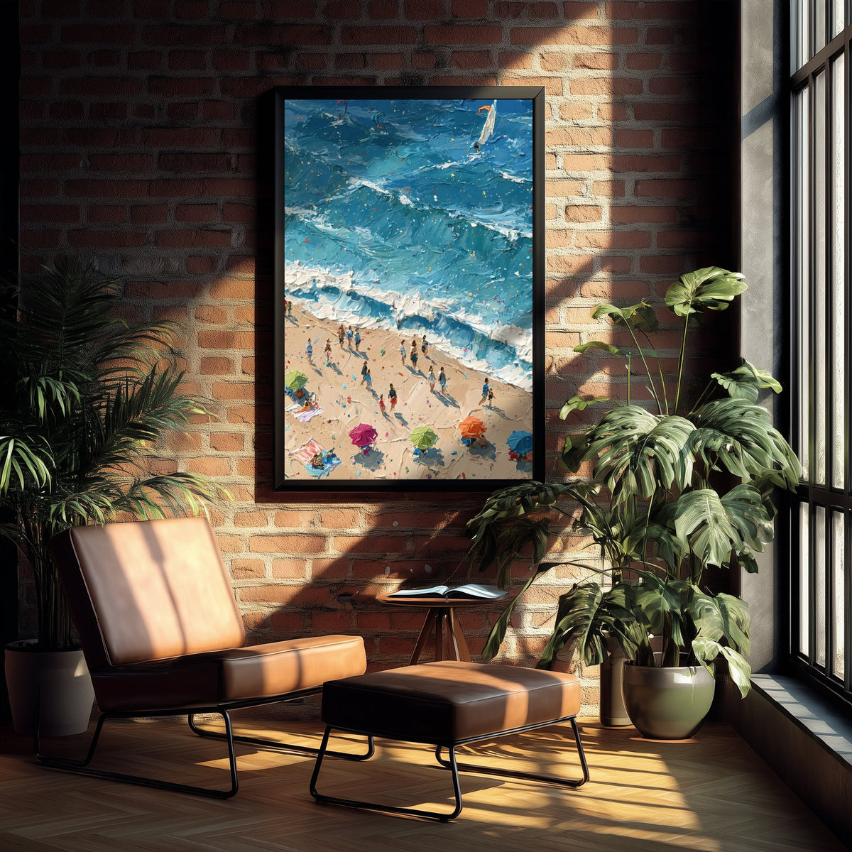 Sennen Cove Travel Poster - Aerial Beach Art Print - Impasto Beach Painting - Cornwall Panel 2/3
