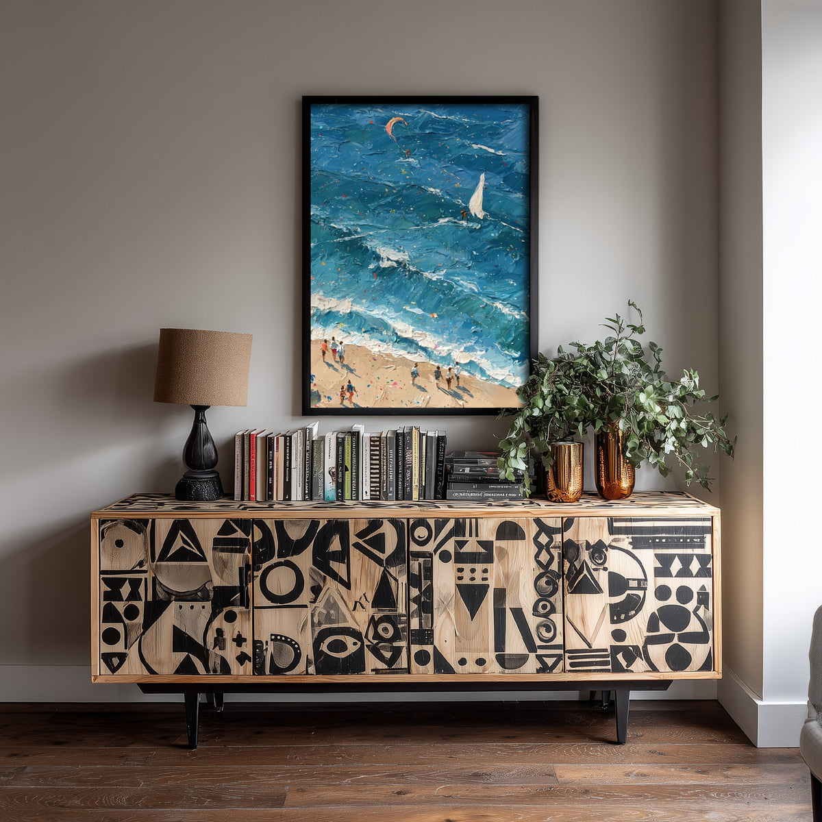 Sennen Cove Travel Poster - Aerial Beach Art Print - Impasto Beach Painting - Cornwall Panel 3/3