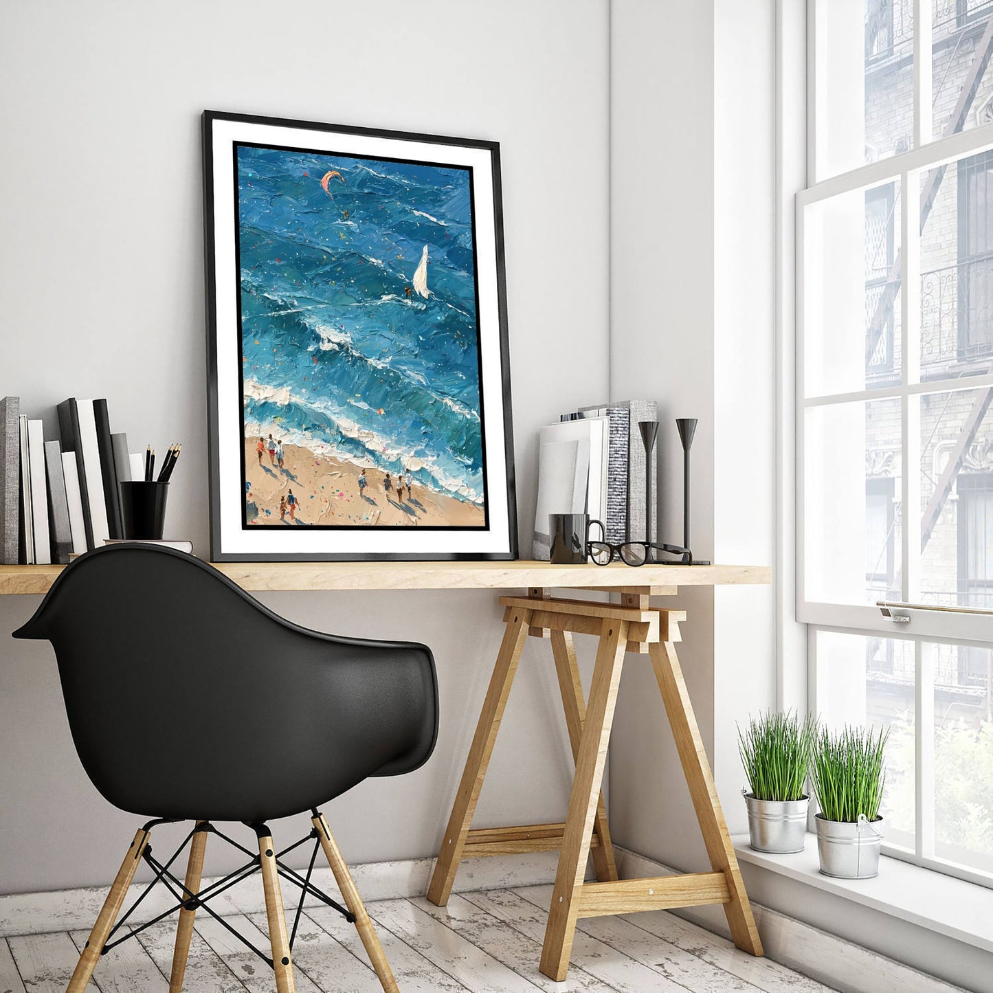 Sennen Cove Travel Poster - Aerial Beach Art Print - Impasto Beach Painting - Cornwall Panel 3/3