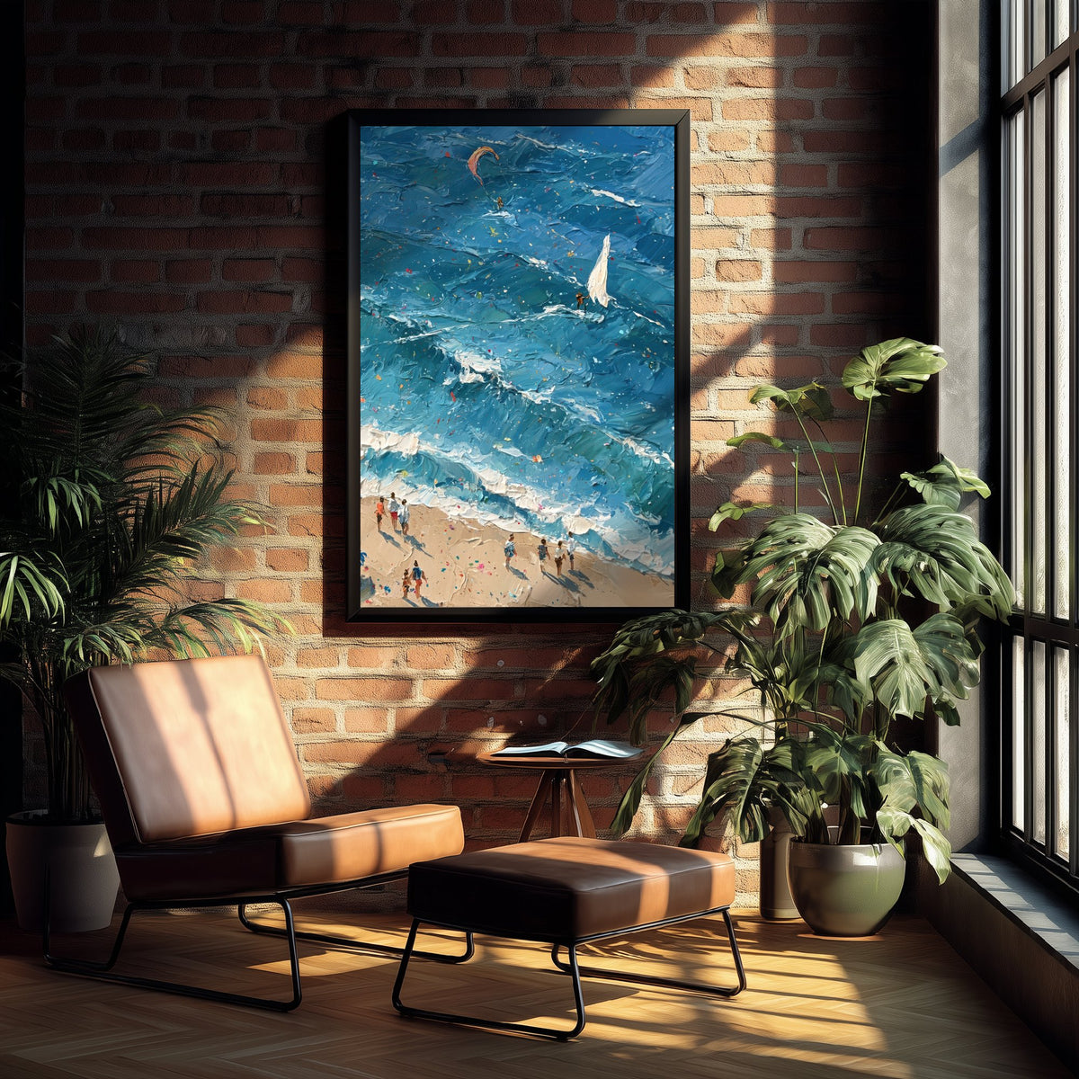 Sennen Cove Travel Poster - Aerial Beach Art Print - Impasto Beach Painting - Cornwall Panel 3/3