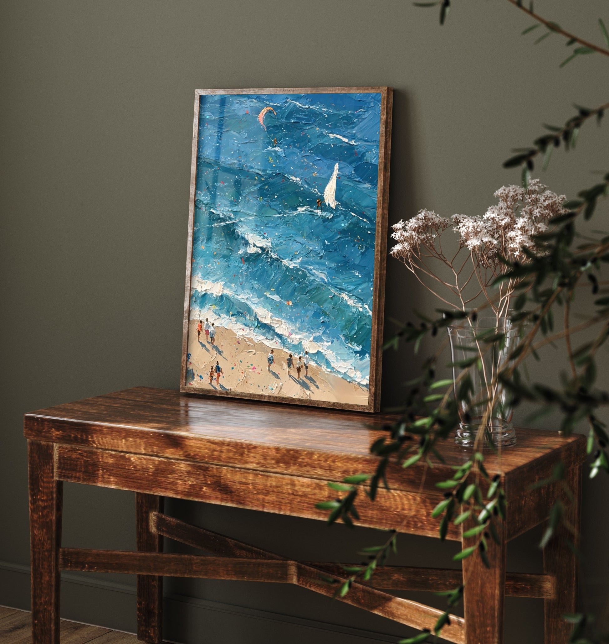 Sennen Cove Travel Poster - Aerial Beach Art Print - Impasto Beach Painting - Cornwall Panel 3/3