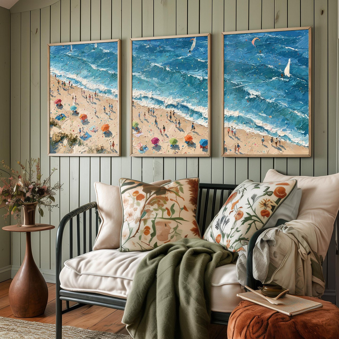 Set of Three Sennen Cove Prints - Aerial Coastal Oil Painting Posters - Colourful Seaside Wall Art - England