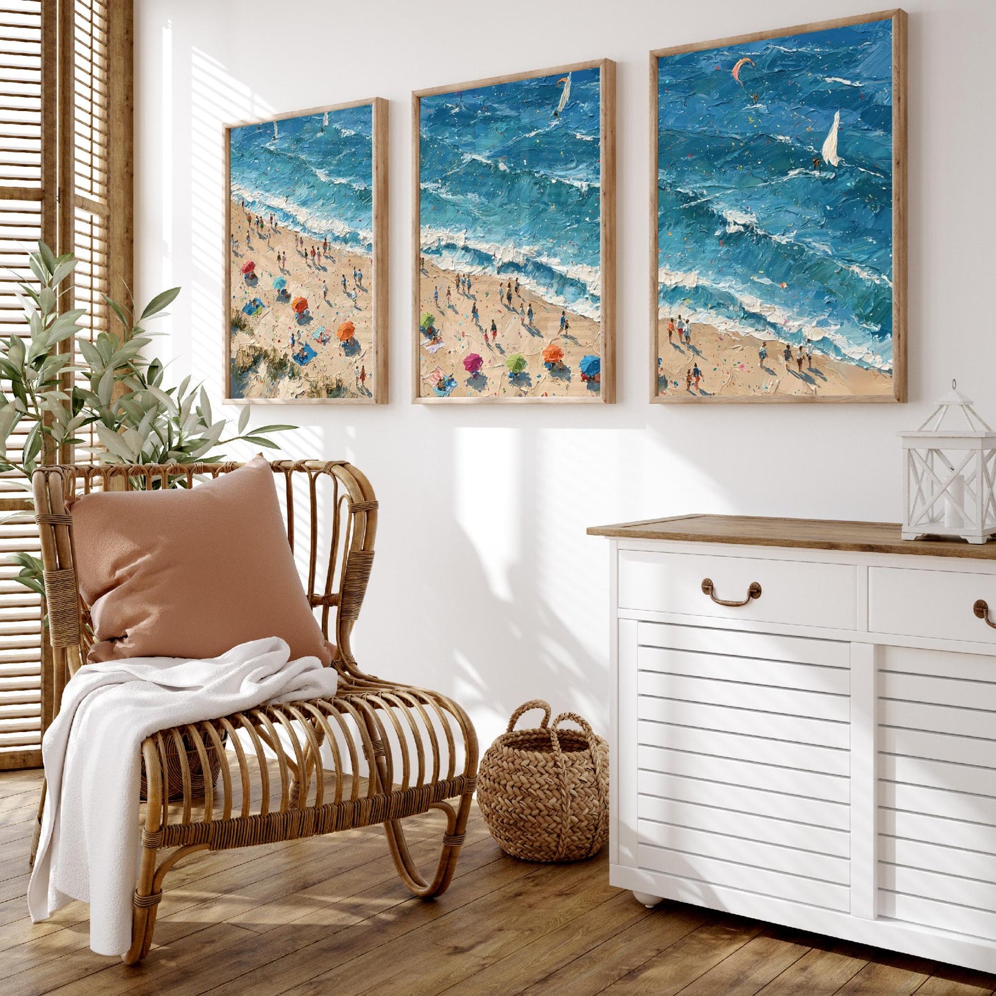 Set of Three Sennen Cove Prints - Aerial Coastal Oil Painting Posters - Colourful Seaside Wall Art - England