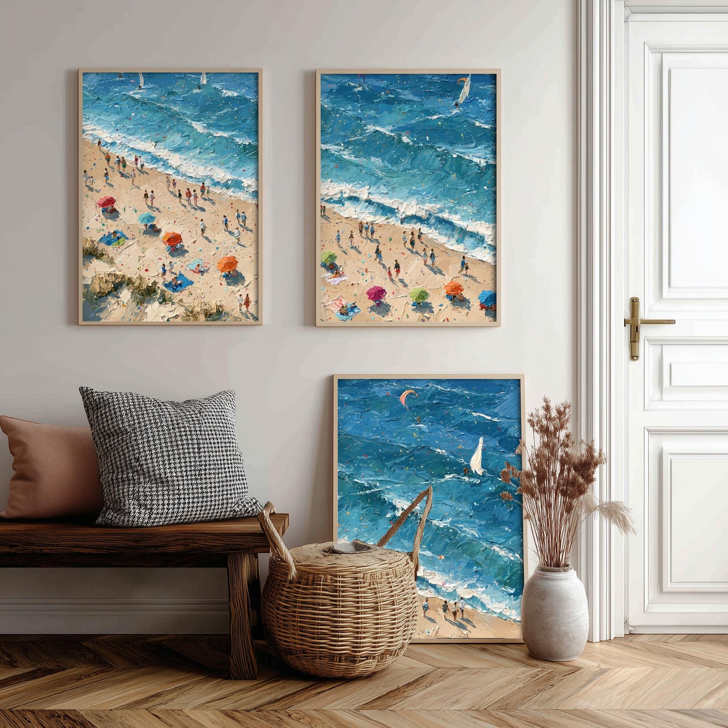 Set of Three Sennen Cove Prints - Aerial Coastal Oil Painting Posters - Colourful Seaside Wall Art - England