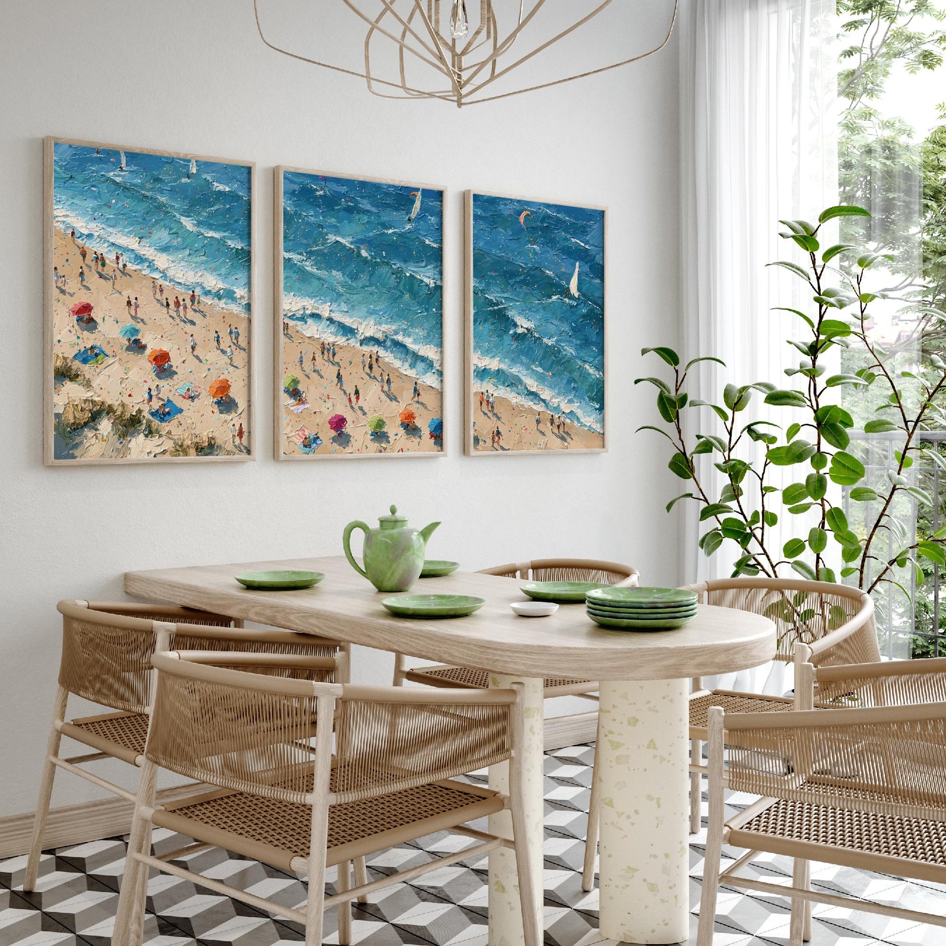 Set of Three Sennen Cove Prints - Aerial Coastal Oil Painting Posters - Colourful Seaside Wall Art - England