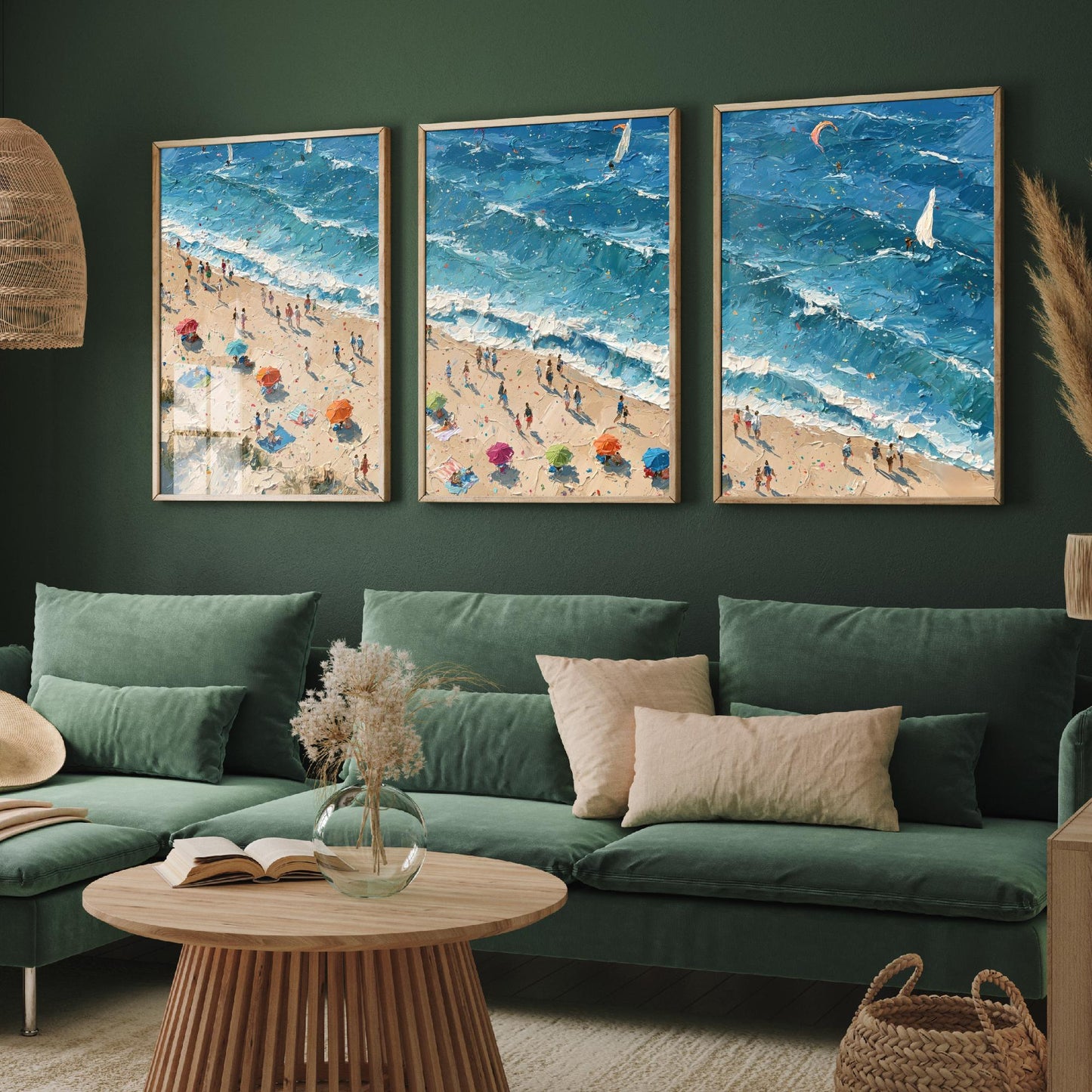 Set of Three Sennen Cove Prints - Aerial Coastal Oil Painting Posters - Colourful Seaside Wall Art - England