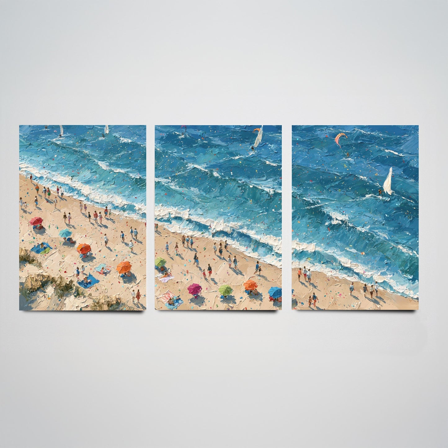 Set of Three Sennen Cove Prints - Aerial Coastal Oil Painting Posters - Colourful Seaside Wall Art - England