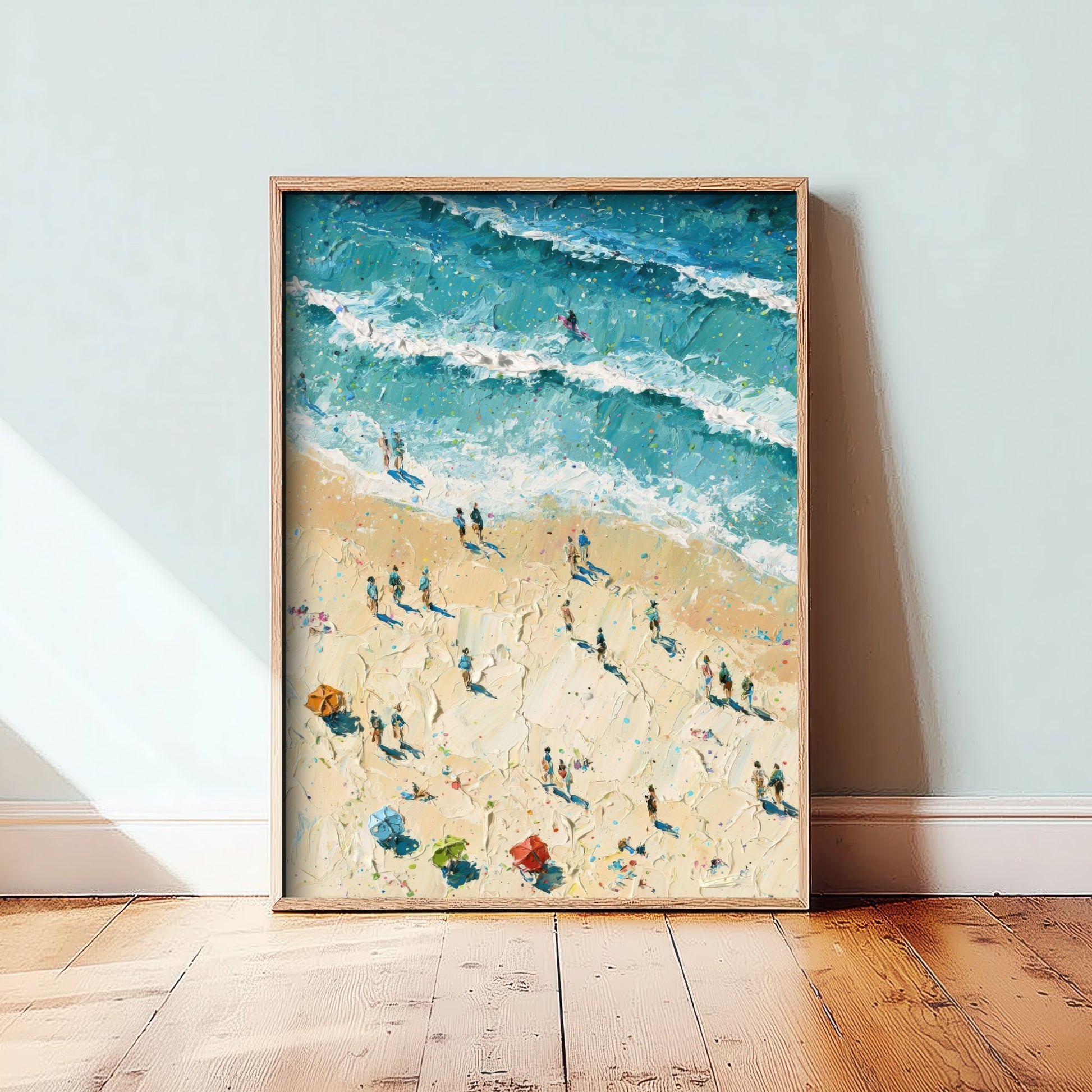 Skegness Beach Travel Poster - Aerial Beach Art Print - Impasto Beach Painting - Lincolnshire Panel 1/3