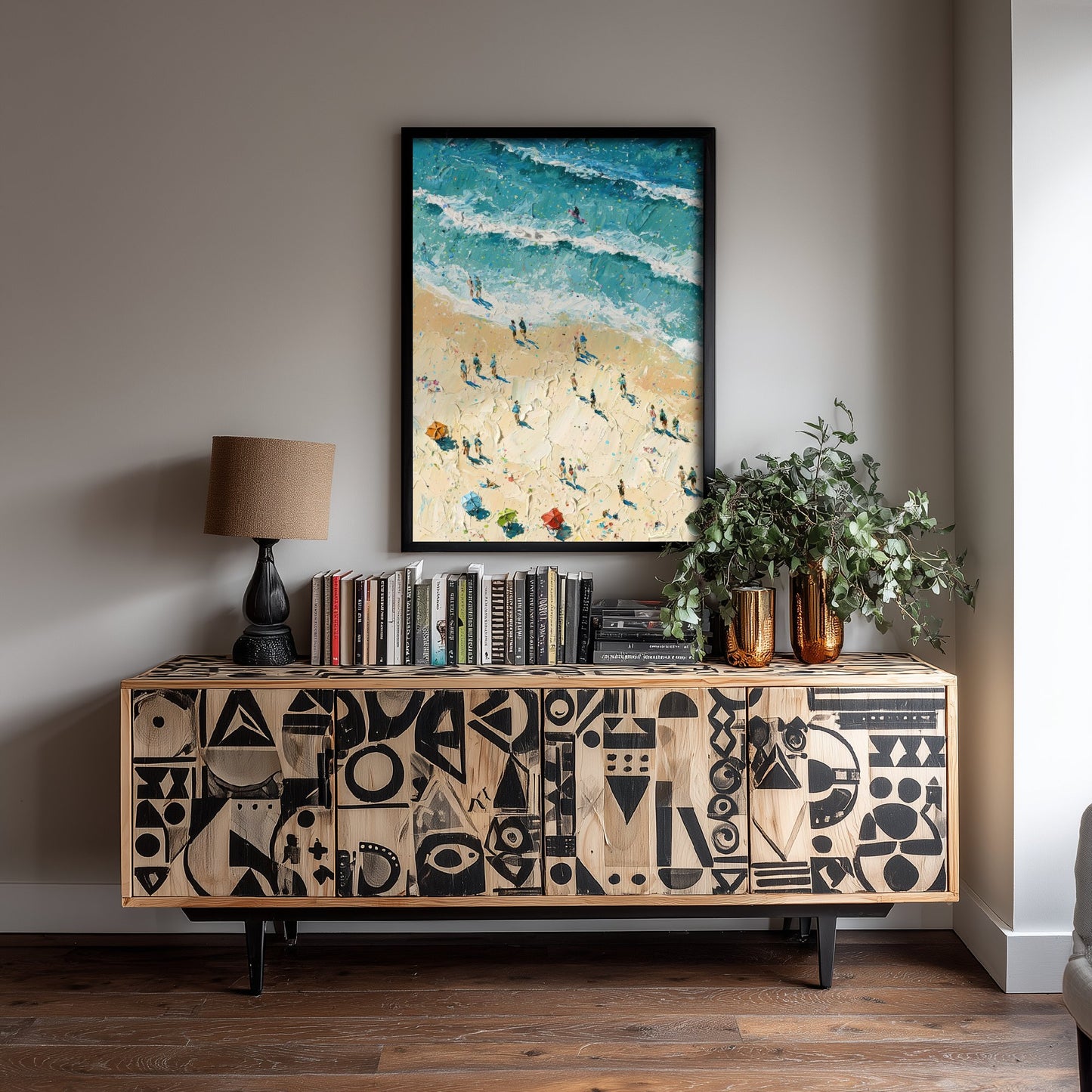 Skegness Beach Travel Poster - Aerial Beach Art Print - Impasto Beach Painting - Lincolnshire Panel 1/3
