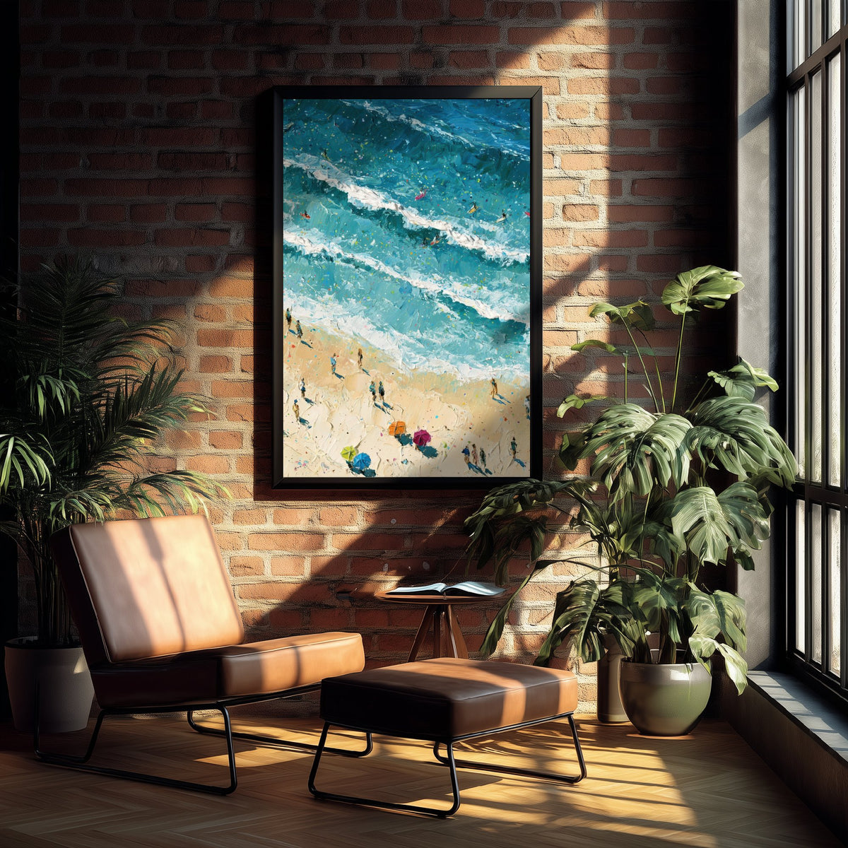 Skegness Beach Travel Poster - Aerial Beach Art Print - Impasto Beach Painting - Lincolnshire Panel 2/3