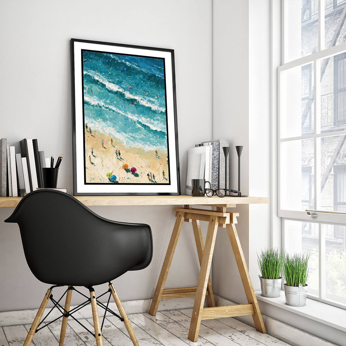 Skegness Beach Travel Poster - Aerial Beach Art Print - Impasto Beach Painting - Lincolnshire Panel 2/3