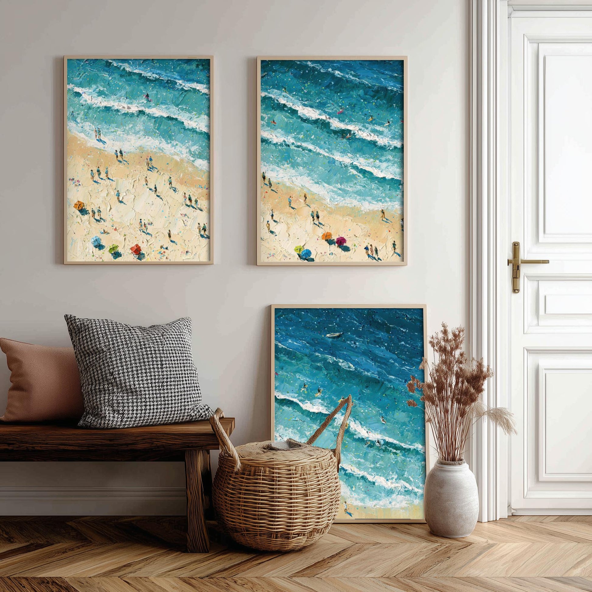 Set of Three Skegness Beach Prints - Aerial Coastal Oil Painting Posters - Colourful Seaside Wall Art - England