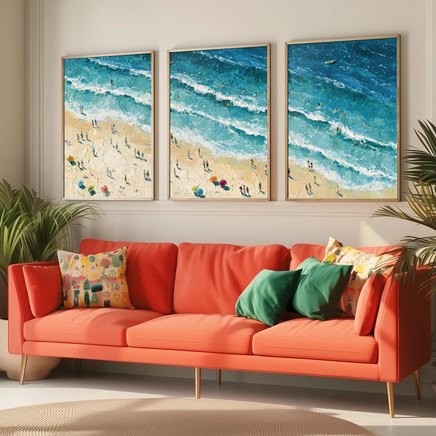 Set of Three Skegness Beach Prints - Aerial Coastal Oil Painting Posters - Colourful Seaside Wall Art - England