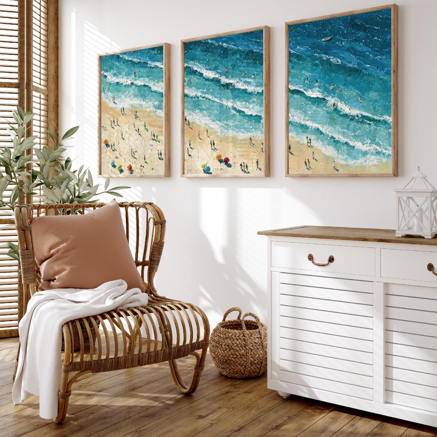 Set of Three Skegness Beach Prints - Aerial Coastal Oil Painting Posters - Colourful Seaside Wall Art - England