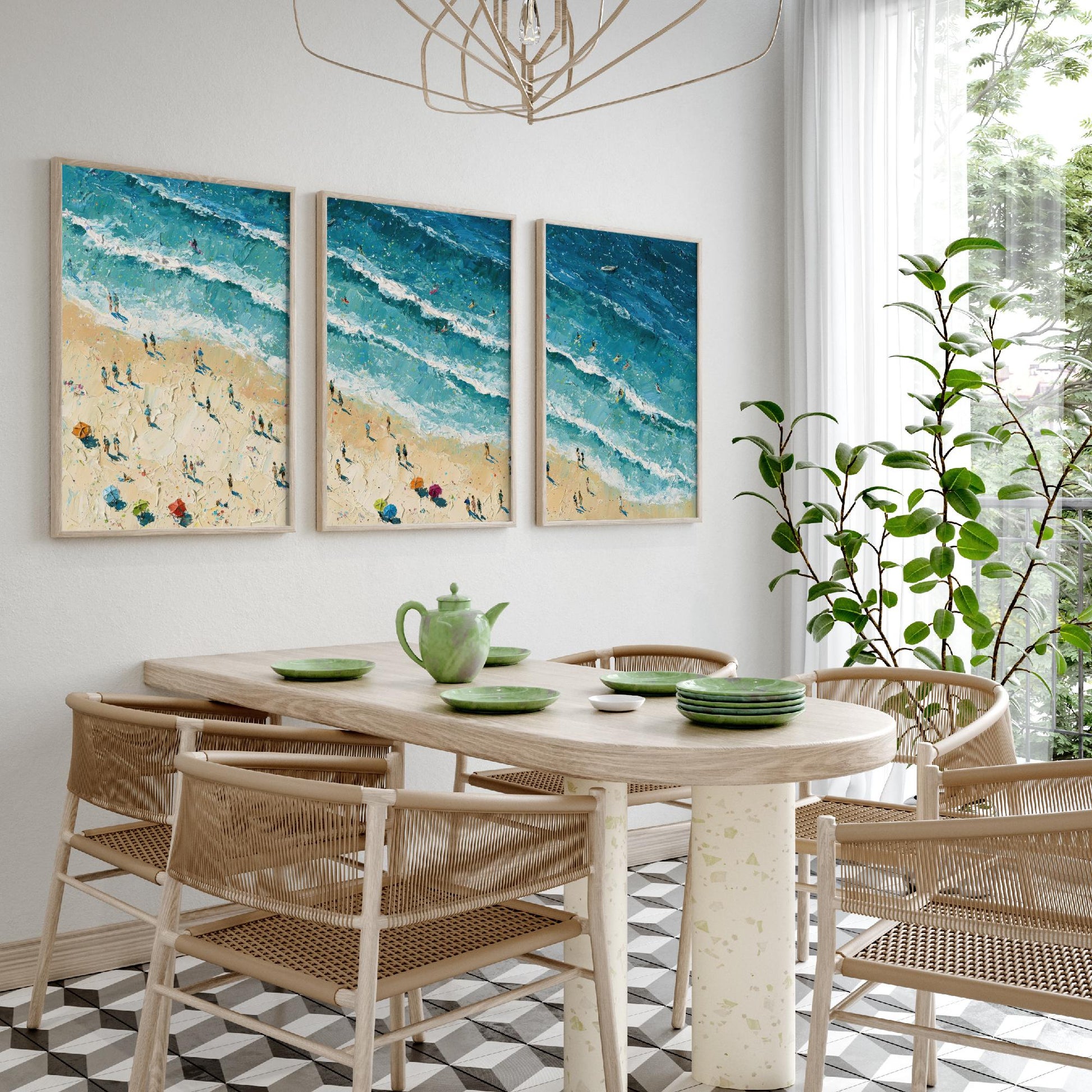 Set of Three Skegness Beach Prints - Aerial Coastal Oil Painting Posters - Colourful Seaside Wall Art - England